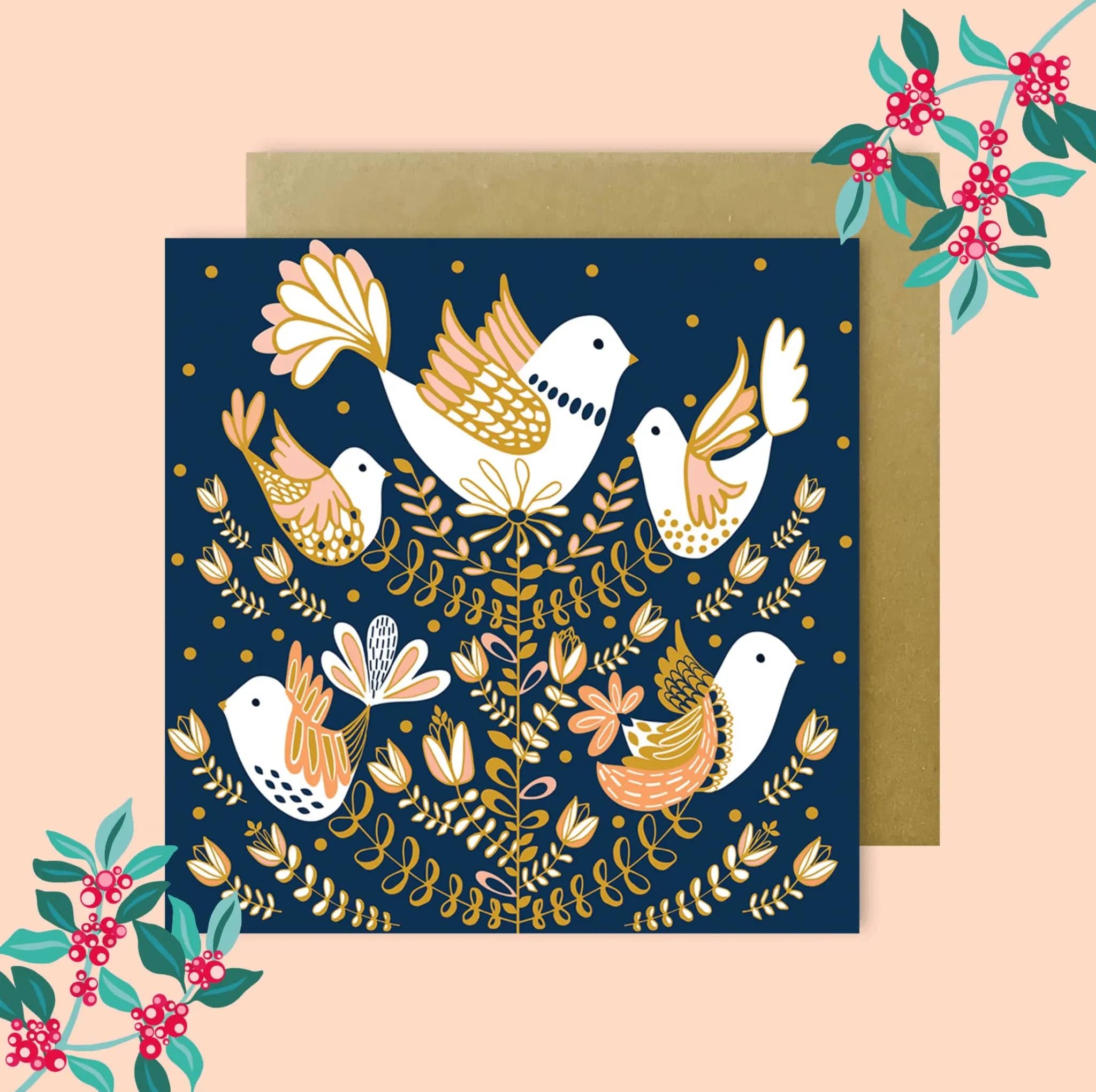 Christmas Dove Greeting Cards Set - 12 Pack Blank Inside Holiday Cards with Envelopes for Christmas Wishes, Holiday Greetings & Festive Celebrations