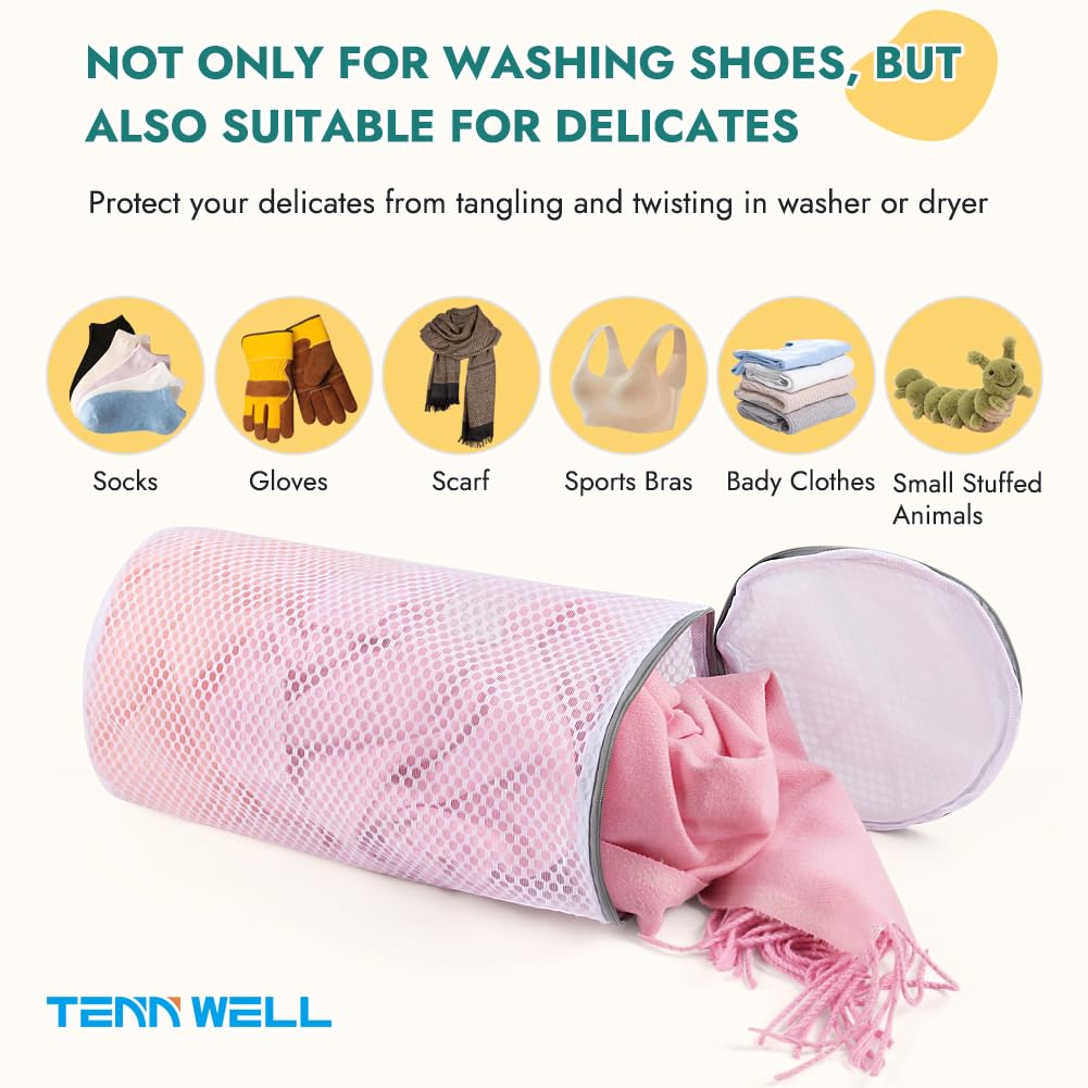 Tenn Well 2-Pack Honeycomb Mesh Laundry Bags for Shoes - 7.8 x 14 Inch Washing Machine Bags for Sneakers, Tennis Shoes, Socks & Delicates - Perfect for Travel, Gym & Home Laundry Care