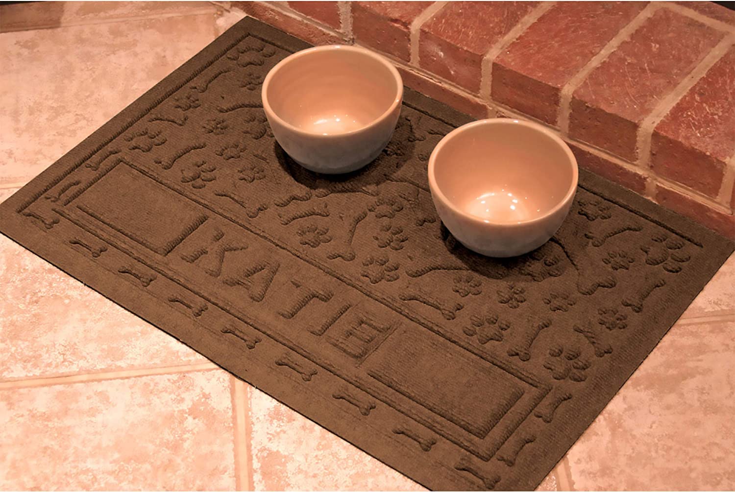 Bungalow Flooring Waterhog Paws and Bones Personalized Pet Doormat - 2x3 Feet Non-Slip Indoor/Outdoor Entry Mat - Made in USA - Dark Brown - Traps Water, Mud & Pet Hair - Perfect for Front Door, Backyard & Pet Areas