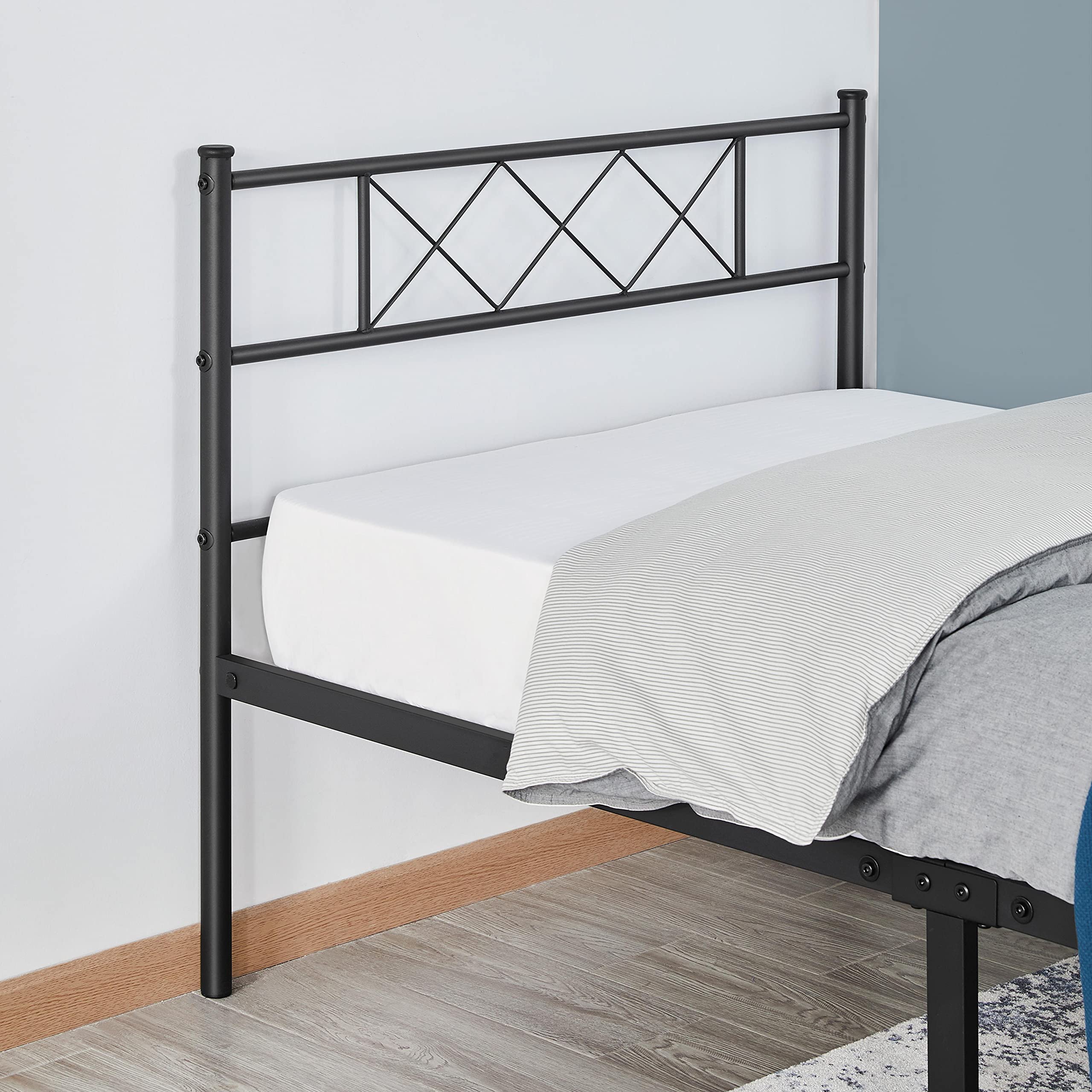 Topeakmart Twin Size Black Metal Bed Frame with Headboard - Sturdy Mattress Foundation, Platform Bed & Slatted Base for Bedroom, Guest Room, Dorm - Easy Assembly & Modern Design