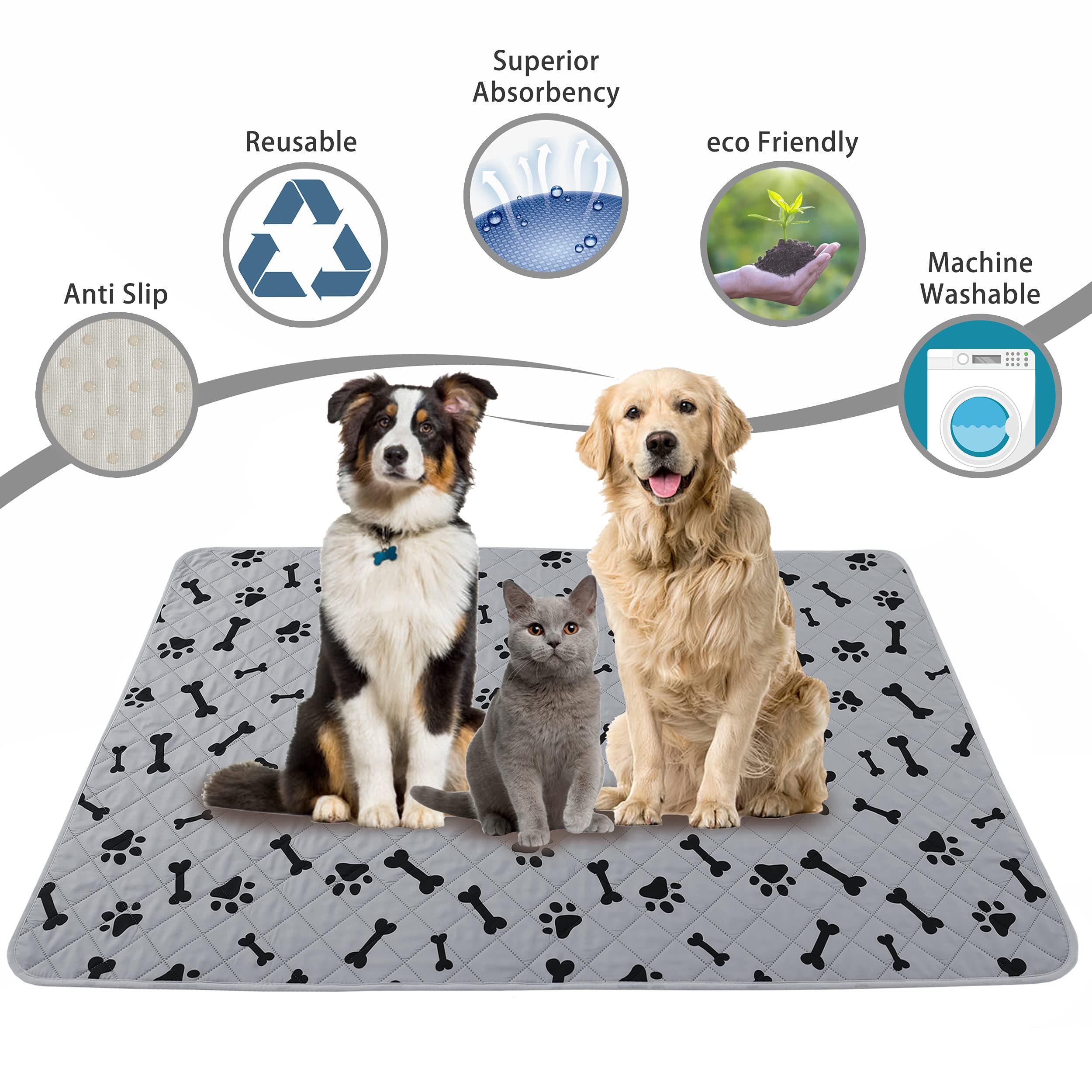Washable Dog Crate Pee Pads - Non-Slip Absorbent Puppy Training Pads for Small Dogs, Gray Pet Rug with Waterproof Backing - Perfect for Crate Training, Housebreaking & Indoor Pet Use