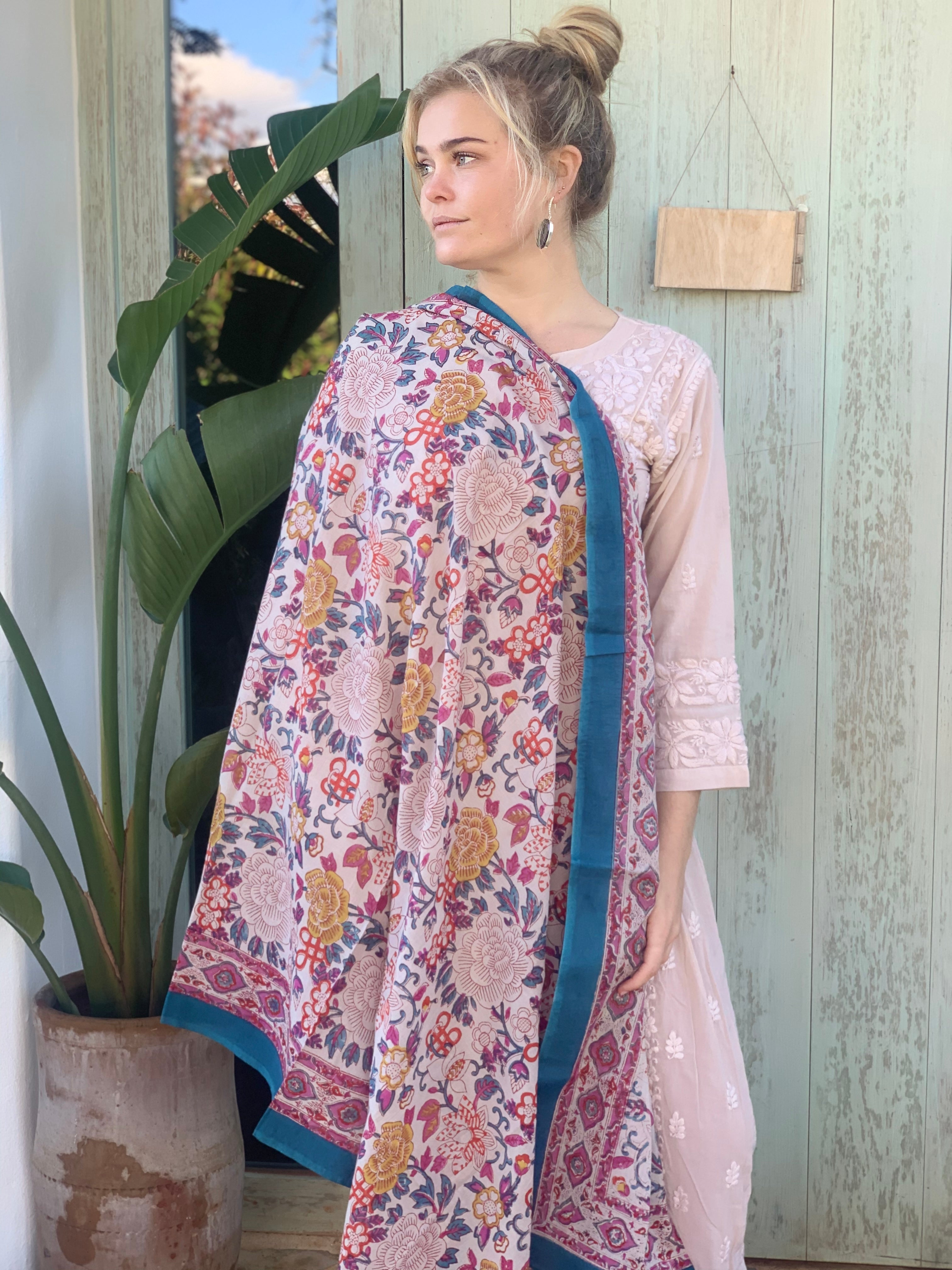 Stylish Block Print Cotton Sarong Pareo Shawl - New Collection for Beach, Pool, and Summer Fashion