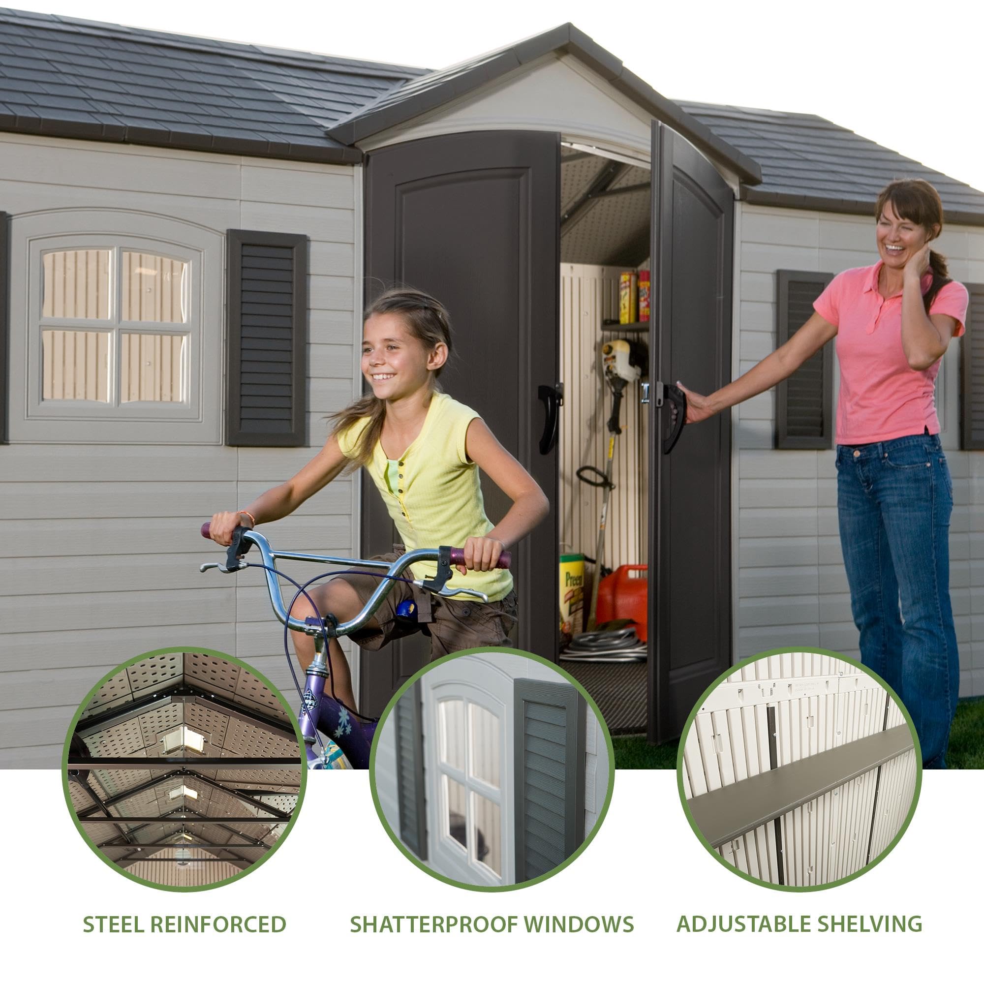 Lifetime 6446 8x15 Foot Outdoor Storage Shed in Desert Sand | Weather-Resistant Backyard & Garden Storage Solution for Tools, Equipment & Seasonal Items