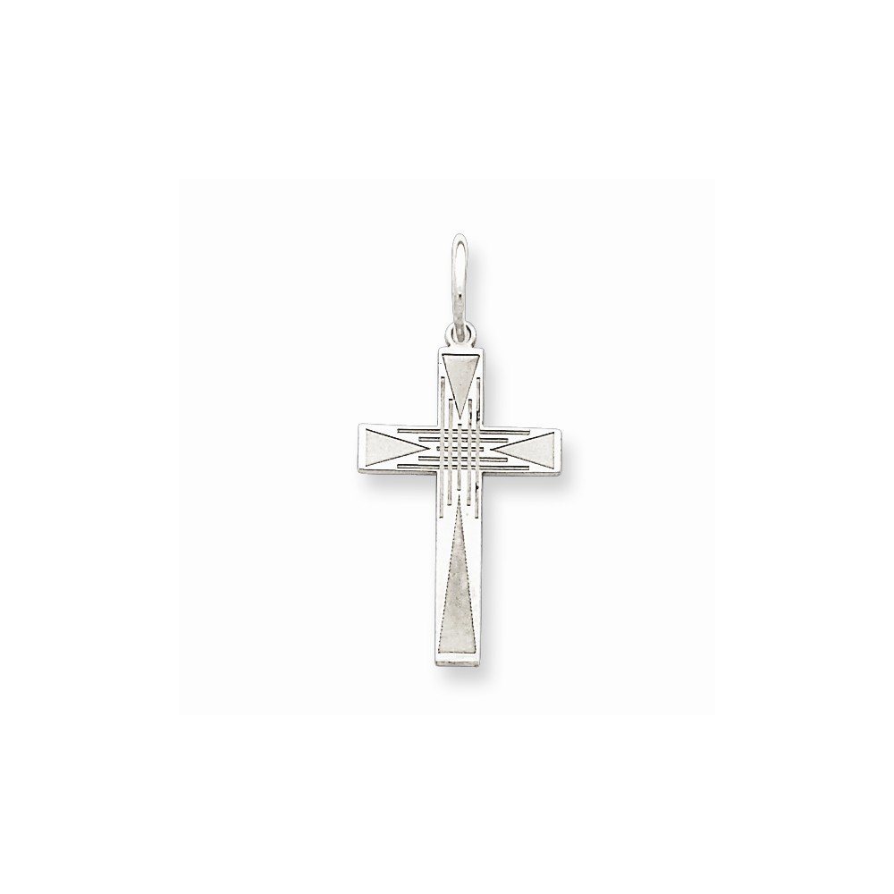 925 Sterling Silver Rhodium-Plated Laser Engraved Cross Charm Pendant - Perfect for Necklaces, Bracelets & Gifts | Religious Jewelry for Women & Men
