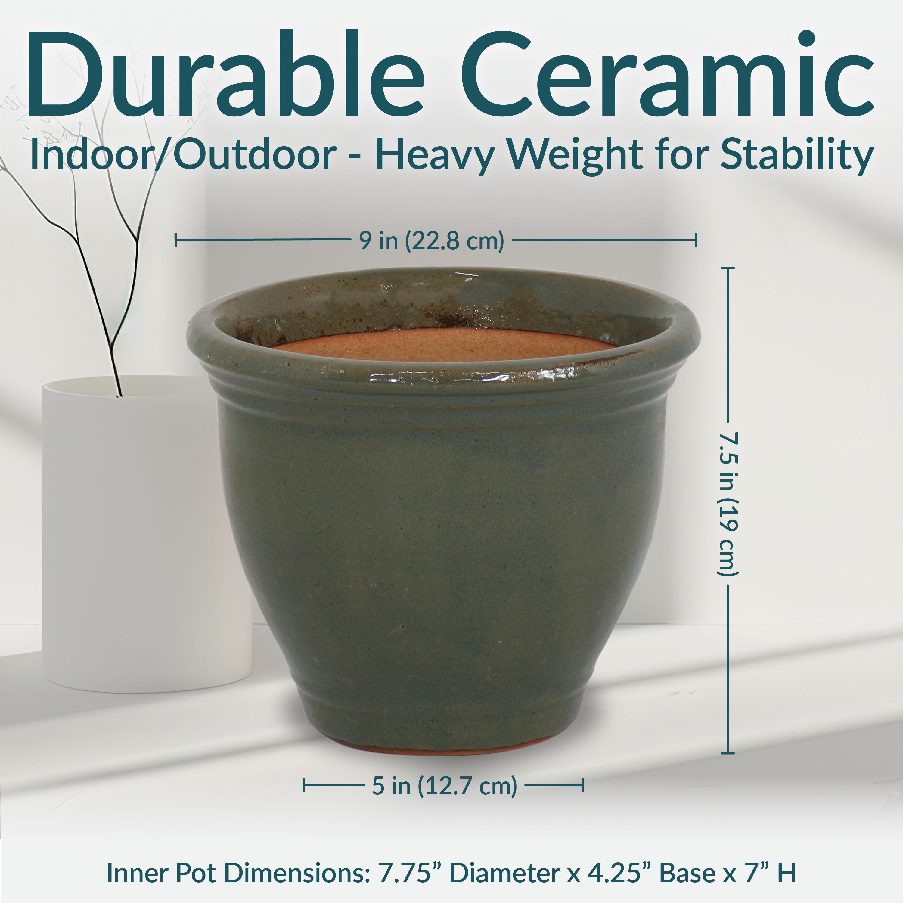 Sunnydaze Studio Glazed Ceramic Plant Pots with Drainage Holes - Set of 2, Indoor Outdoor Flower Planters for Home Garden, Patio, Balcony Decor
