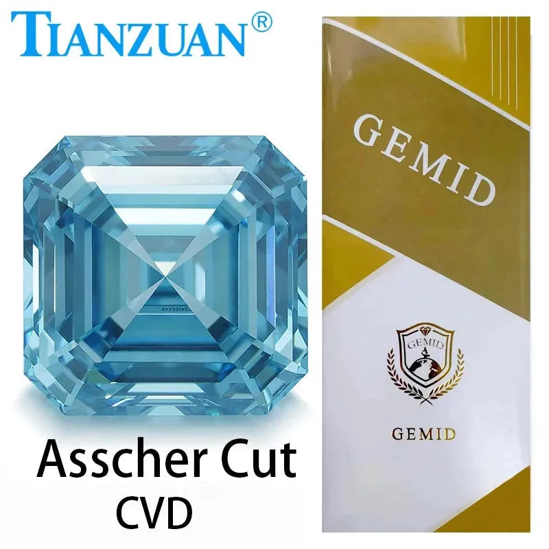 1.5ct Lab Grown CVD Diamond - Asscher Cut Fancy Vivid Blue VVS1 3EX Loose Gemstone with GEMID Certification | Perfect for Engagement Rings, Custom Jewelry & Collector's Pieces