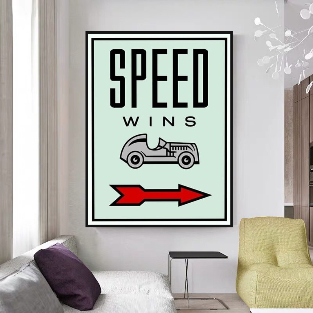 Monopoly Speed Wins Card Canvas Wall Art - Vintage Board Game Decor for Home, Office & Game Room - Perfect Gift for Monopoly Fans & Collectors