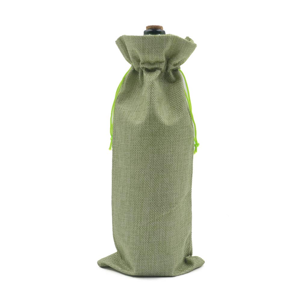 10Pcs Eco-Friendly Burlap Wine Gift Bags with Drawstrings - Natural Jute Bottle Covers for Champagne, Wedding Favors, Christmas Gifts, Birthday Parties & Wine Tastings - Perfect for Home Storage & Party Decor (Light Green)