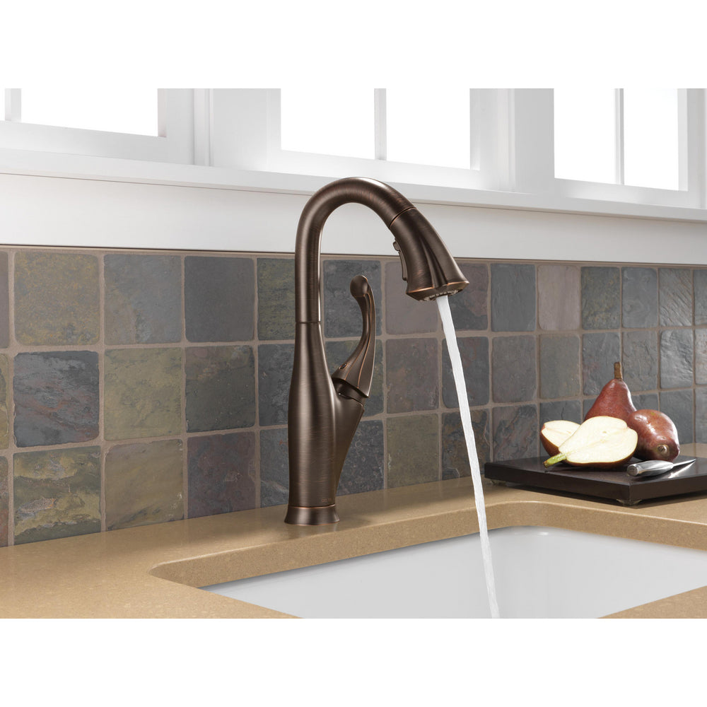 Delta Addison Bar Faucet with Pulldown Spray - Venetian Bronze 9992 RB DST - Perfect for Kitchen Sink, Wet Bar & Beverage Centers