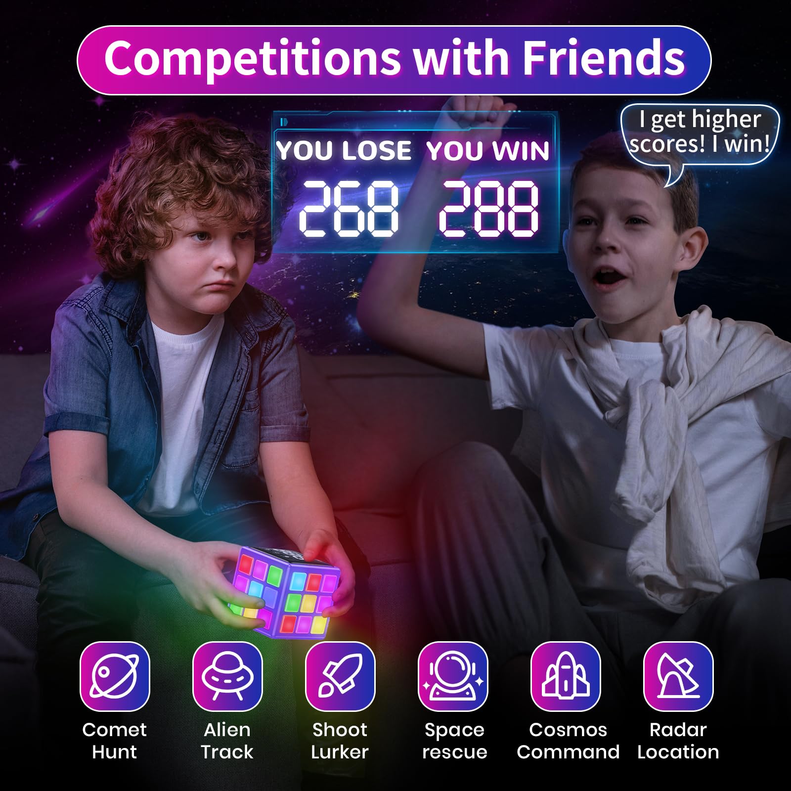 Rechargeable 15-in-1 Game Cube - Fun Brain Memory & Speed Games for Kids Ages 6-12 | Perfect Christmas Birthday Gift for Boys & Girls | Cool Electronic Toy with Score Screen (Purple) | Great for Travel, Parties & Family Game Nights