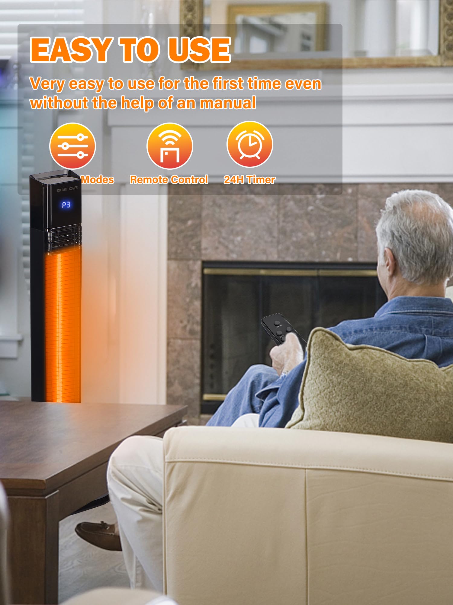 1500W Electric Patio Heater with Remote - Infrared Outdoor Space Heater for Garage, Bedroom, Backyard - 35