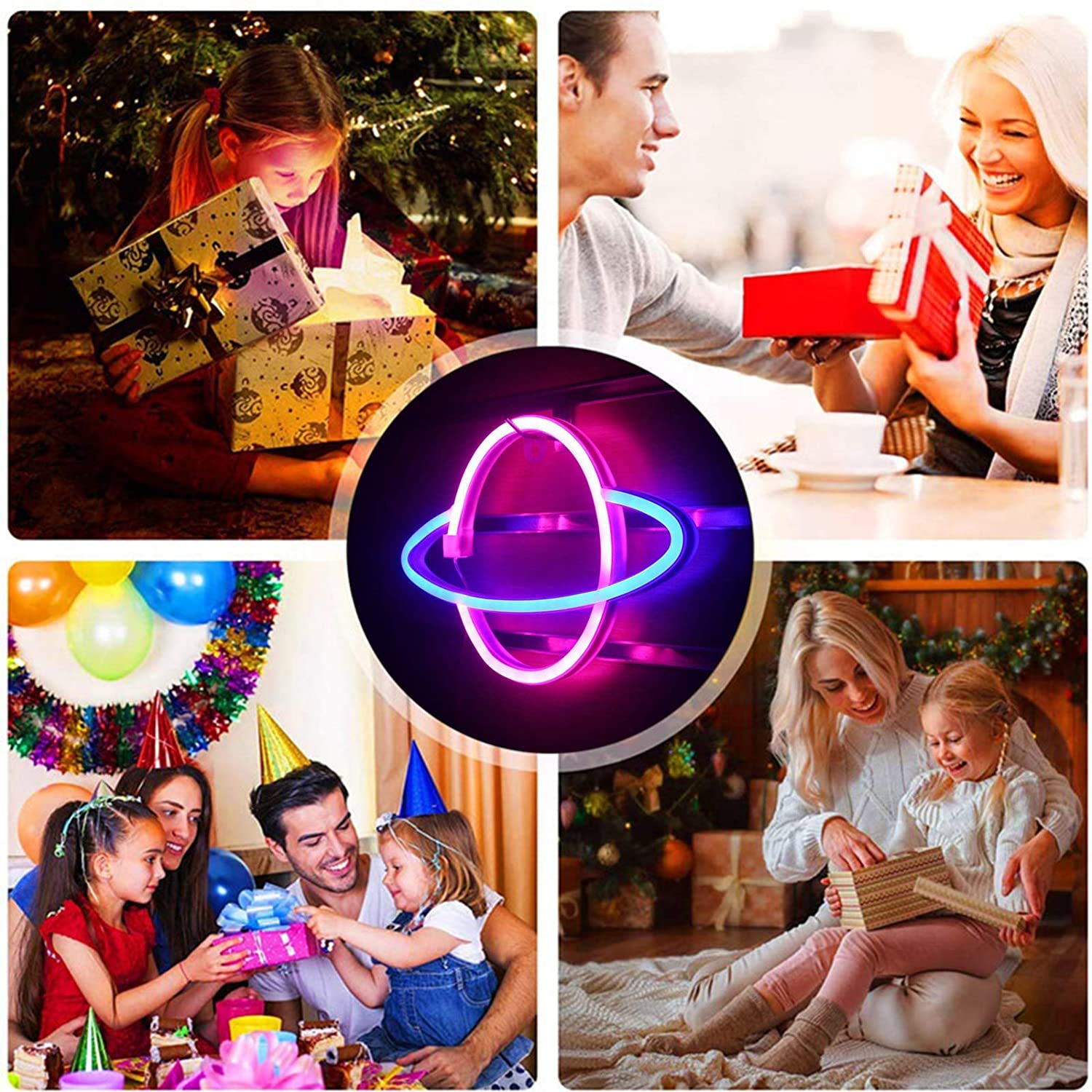 WONFAST LED Neon Sign - Planet Rocket Acrylic Night Light with Battery/USB Power, Wall Decor for Kids Room, Christmas, Birthday & Wedding Party (Pink/Blue) - Perfect for Bedroom, Nursery, Game Room & Home Decoration