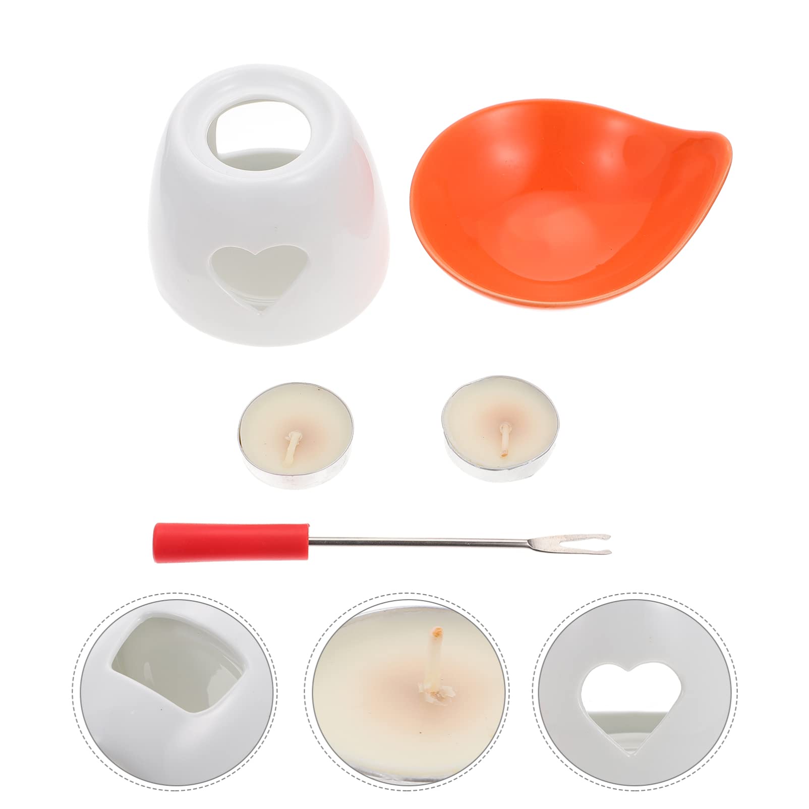Premium Chocolate Fondue Set - Heart-Shaped Ceramic Melting Pot with Candle Warmer for Candy, Caramel & Ice Cream | Valentine's Day, Date Night & Party Dessert Maker