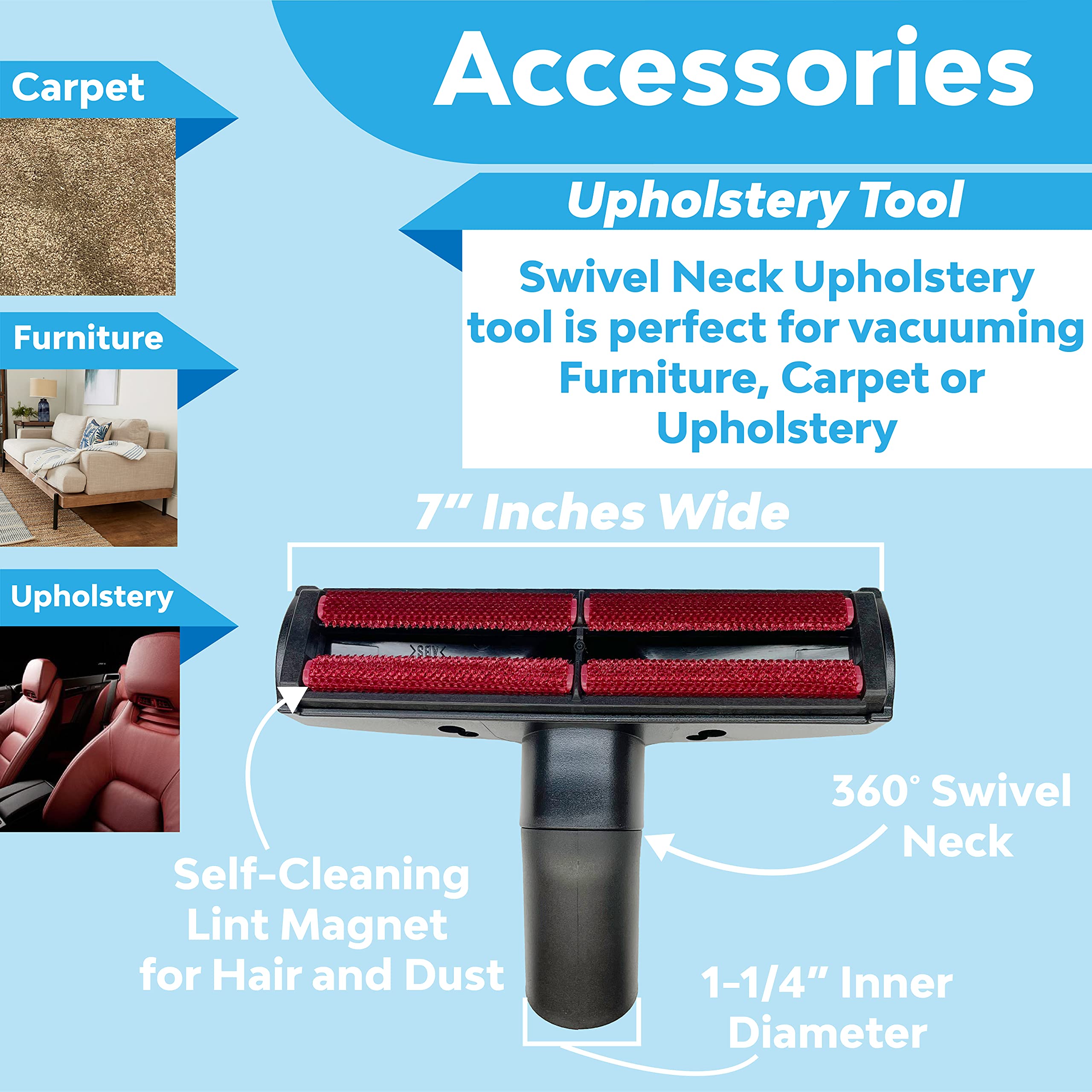Wessel-Werk Central Vacuum Hose Kit with Floor & Household Attachments - Crushproof Vacuum Hose with On/Off Switch Control - Ideal for Home Cleaning, Car Detailing & Pet Hair Removal