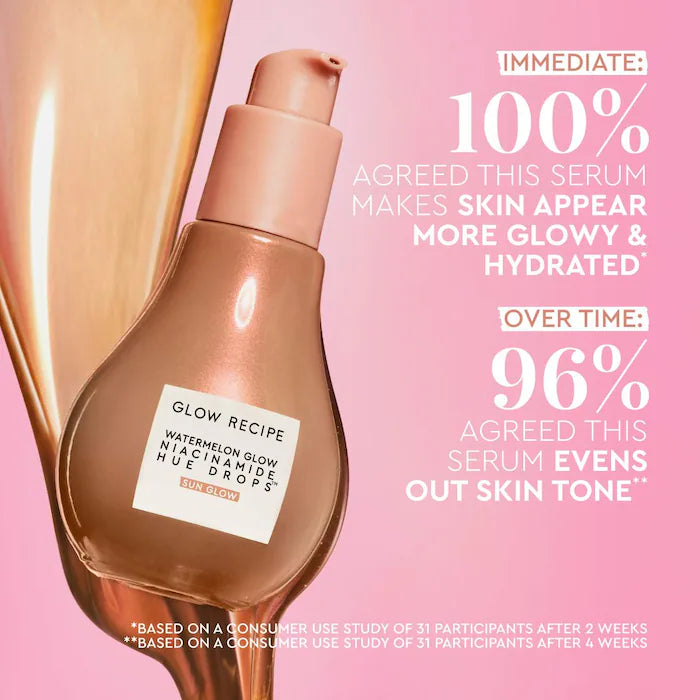 Glow Recipe Sun Glow Serum with Watermelon Extract & Niacinamide Hue Drops - Brightening Facial Serum for Glowing Skin | Perfect for Daily Skincare Routine & Summer Radiance Boost