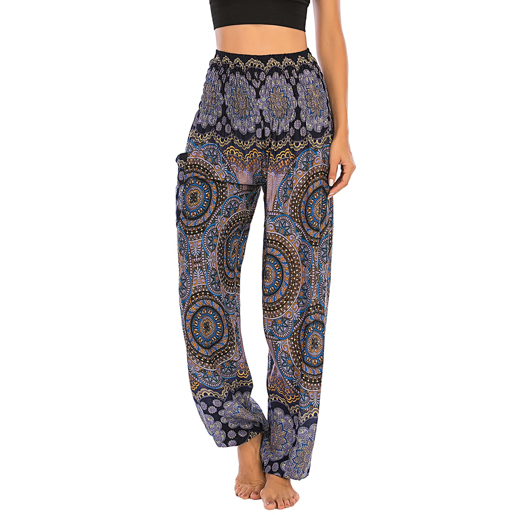 Lu's Chic Women's Thai Harem Pants - Bohemian Yoga Pants for Women, Indian Loose Summer Boho Hippie Pants - Perfect for Yoga, Beach, Festival & Lounge Wear