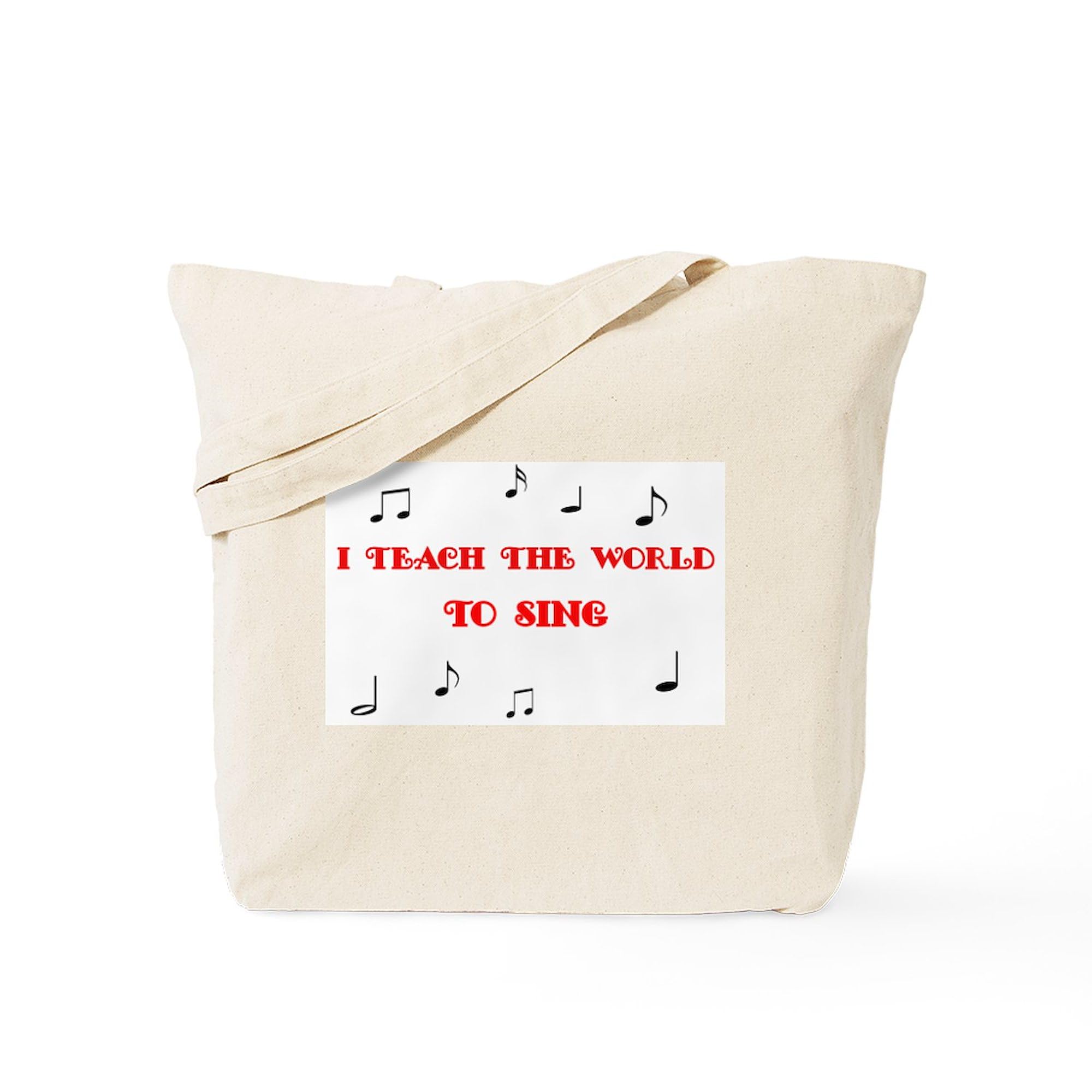CafePress 'I Teach The World To Sing' Natural Canvas Tote Bag - Eco-Friendly Reusable Shopping Bag for Teachers, Choir Members & Music Lovers - Perfect for School, Groceries & Beach