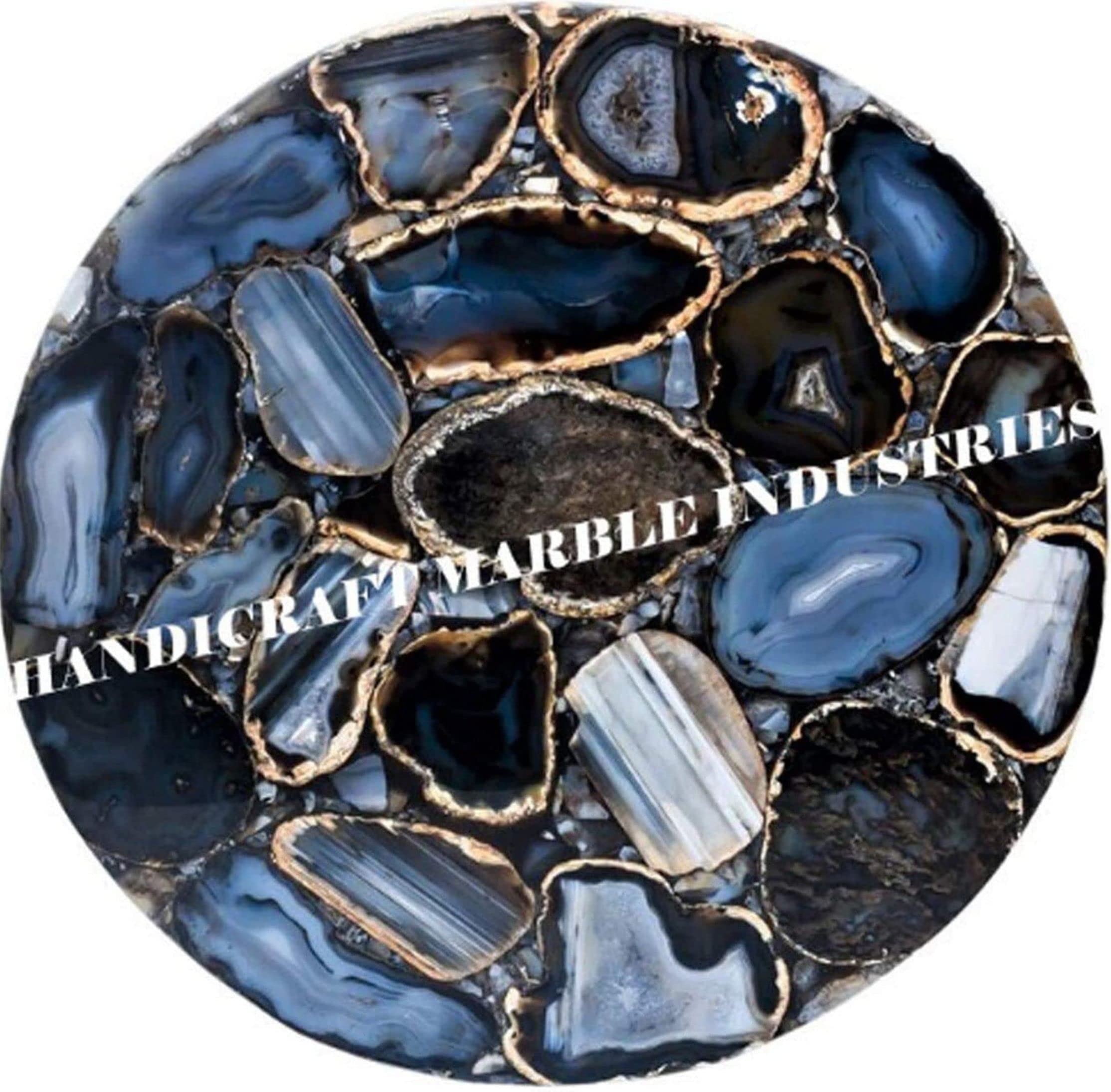 Dark Agate Round Table Top - Natural Agate Stone Home Decor Furniture | Turkish Gemstone Coffee Table for Living Room, Office & Luxury Interior Design