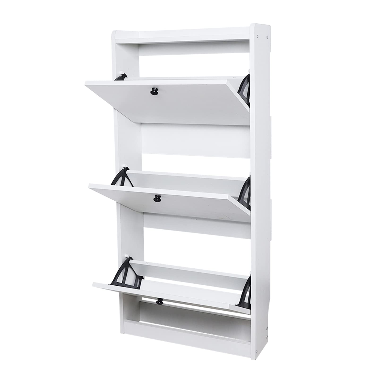 Modern 3-Tier White Shoe Cabinet Stand - Free-Standing Shoe Rack Organizer with 3 Drawers for Entryway & Narrow Spaces (19.7