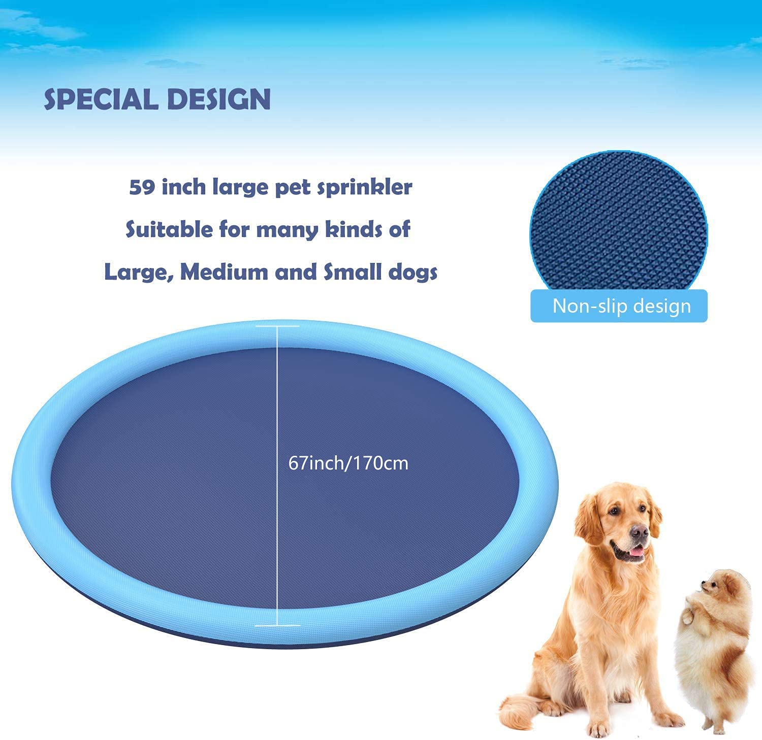 Non-Slip Dog Splash Pad for Pets & Kids - Durable Outdoor Water Play Mat
