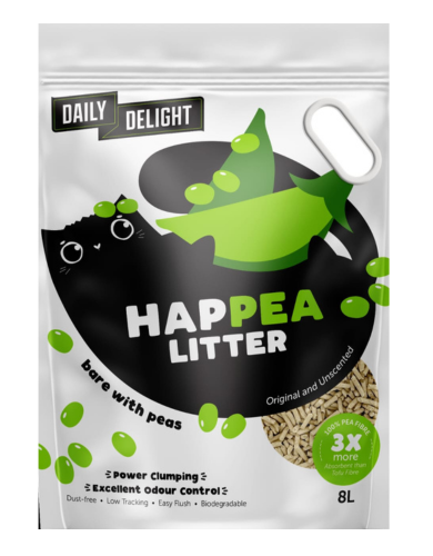 HAPPEA Unscented Cat Litter with Peas - 8L Eco-Friendly Clumping Litter for Odor Control - Perfect for Multi-Cat Homes & Small Spaces