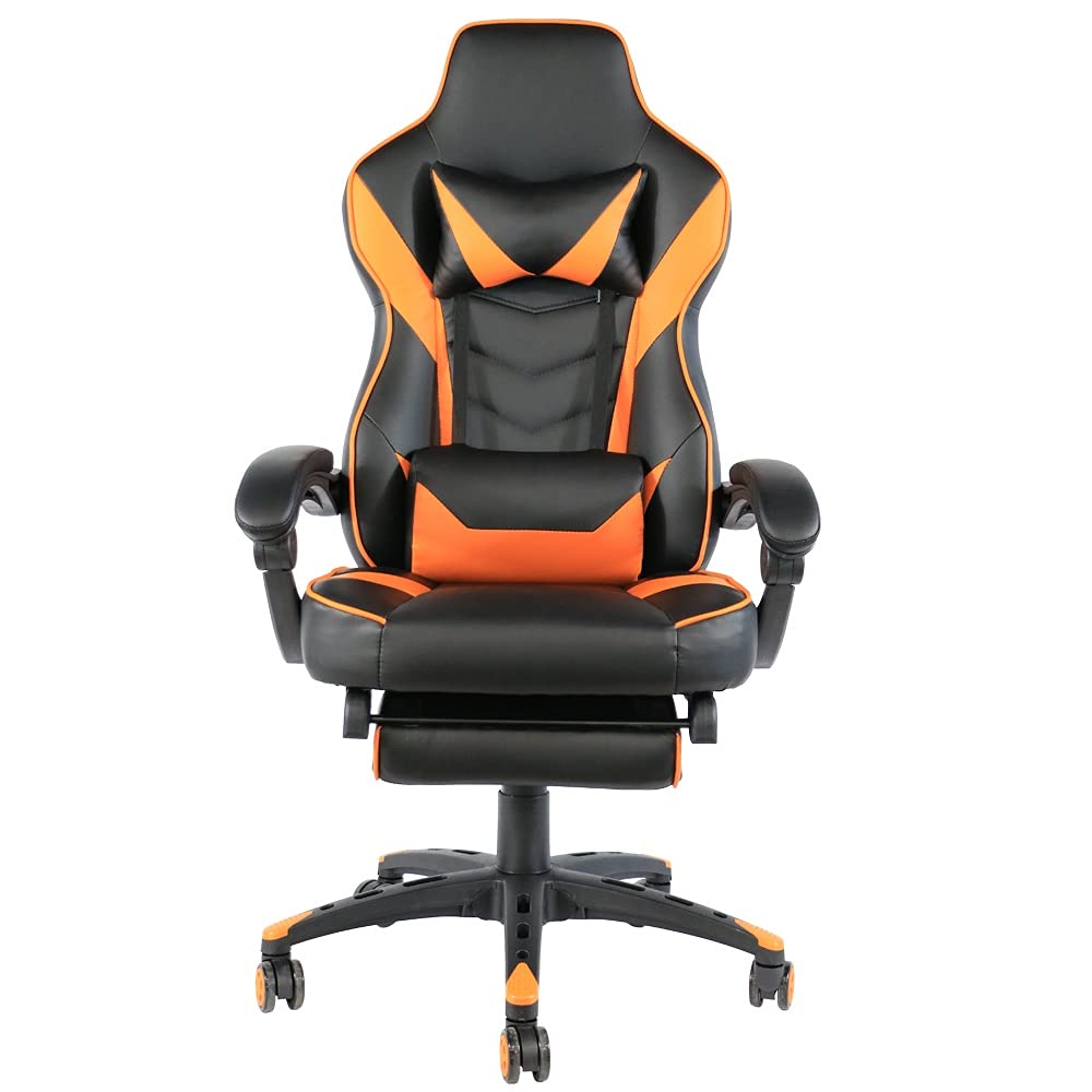 Ergonomic Gaming & Office Chair with Adjustable Footrest - Foldable C-Type Racing Style in Black & Orange - Perfect for Home Office, Gaming Setup & Workspace Comfort