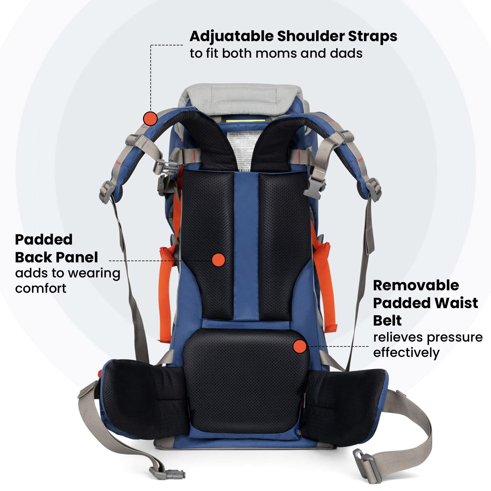 WIPHA Ergonomic Baby Backpack Carrier for Hiking & Travel with Sun Canopy - Adjustable Padded Child Seat, Large Storage & Insulated Pocket - Navy Blue - Perfect for Outdoor Adventures, Family Trips & Daily Walks
