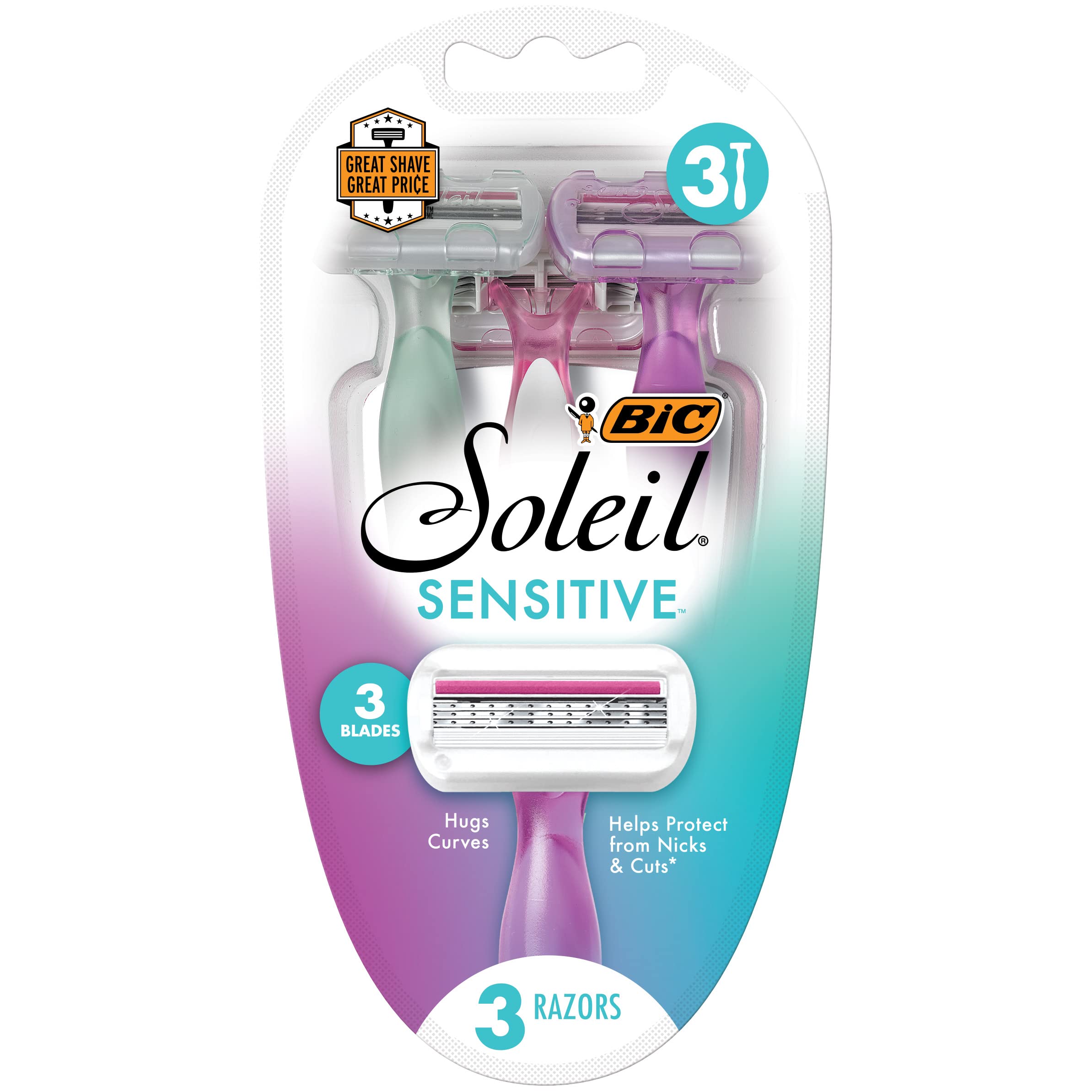 BIC Soleil Sensitive Women's Disposable Razors - 3 Blade Razor with Moisture Strip for Smooth Shaving, 6-Piece Razor Set (Pack of 2) | Gentle Shave for Sensitive Skin, Legs & Underarms | Perfect for Travel, Gym & Everyday Use