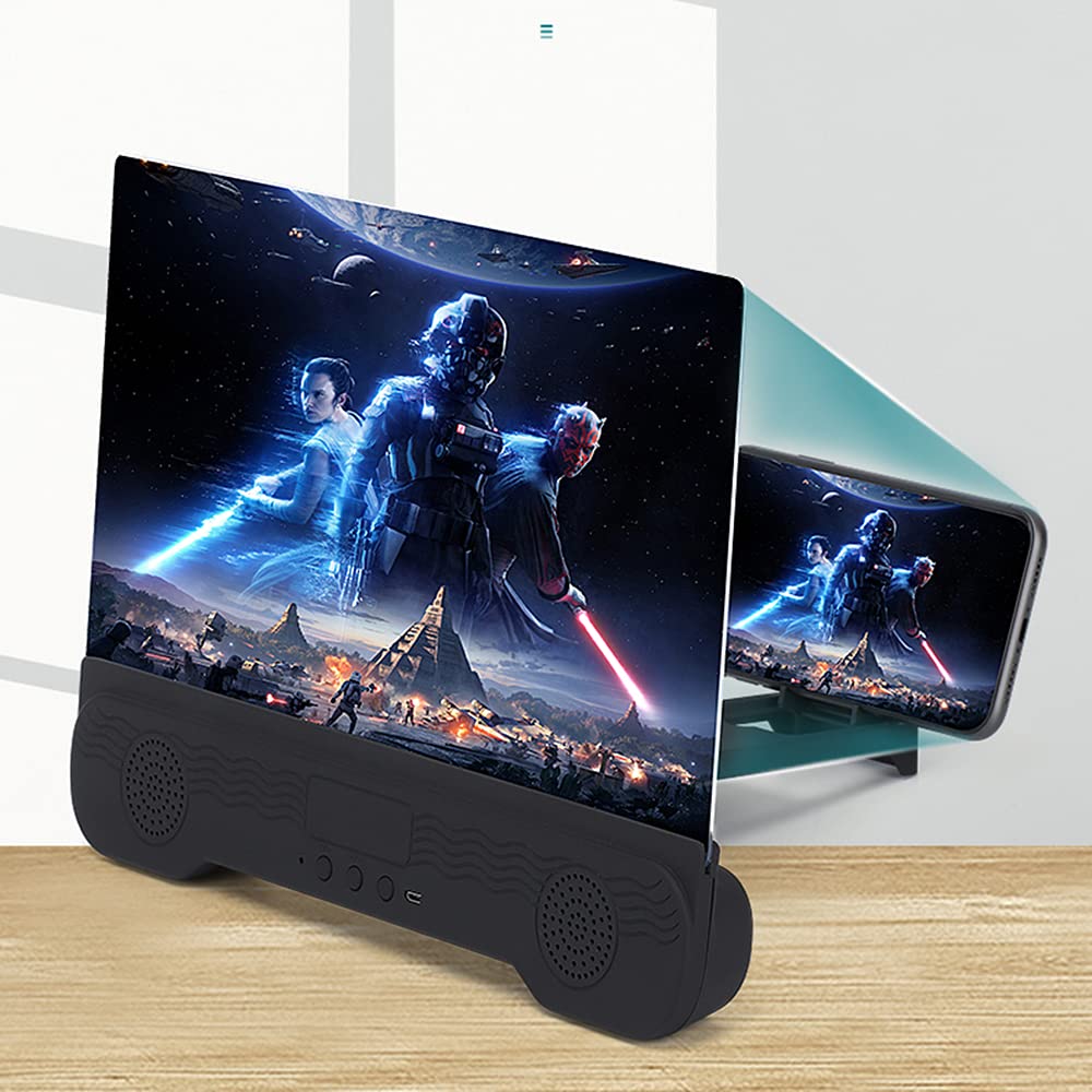 12 Inch Foldable Phone Screen Magnifier with Bluetooth Speaker - Universal Smartphone Stand for Hands-Free Viewing, Perfect for Movies, Gaming & Video Calls