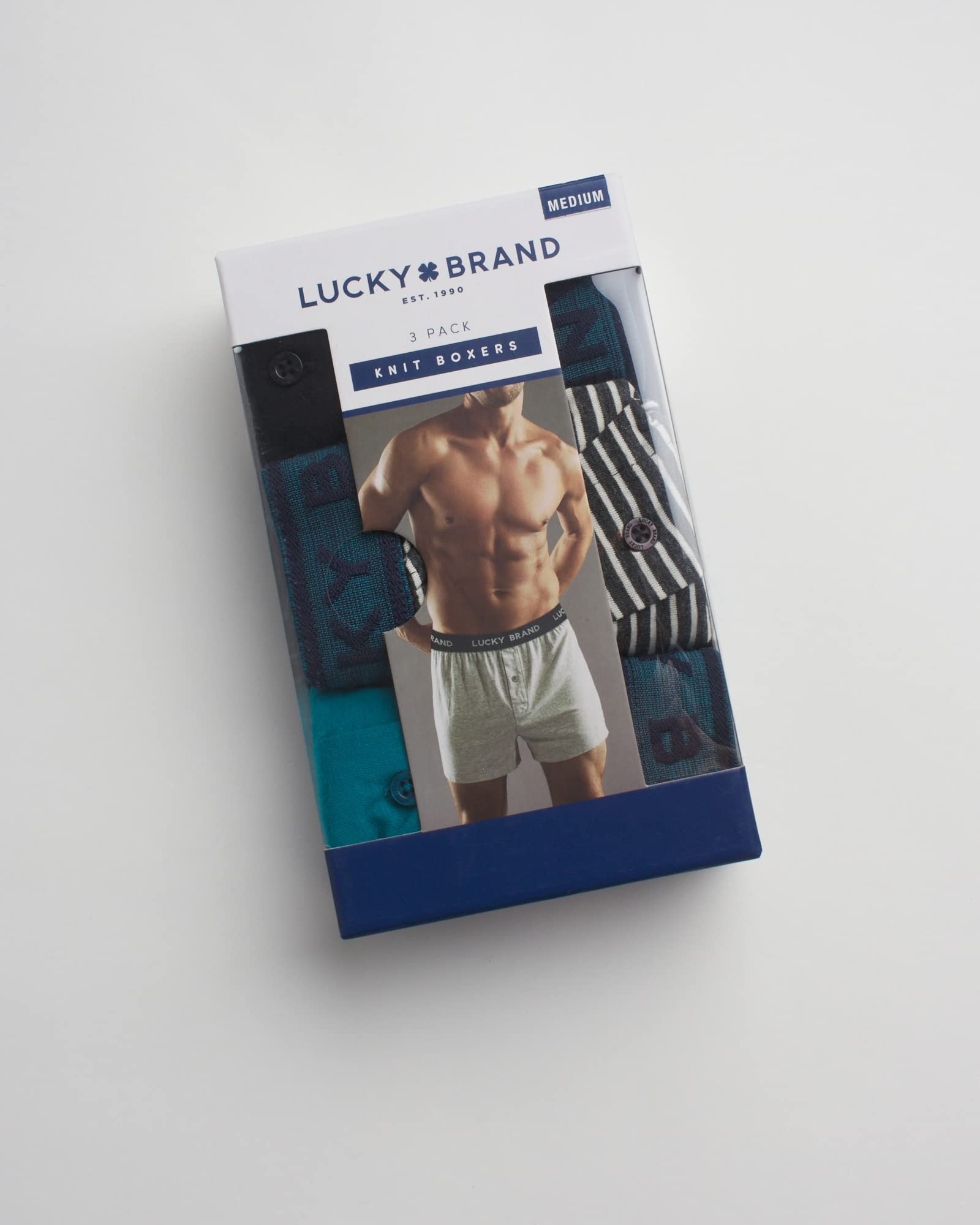 Lucky Brand Men's Boxer Shorts 3-Pack - Soft Knit Cotton Underwear with Functional Fly, Breathable & Comfortable Men's Boxers (S-XXL) - Perfect for Everyday Wear, Lounging & Travel