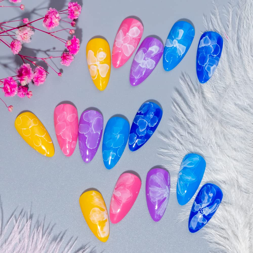 White Marble Watercolor Gel Nail Polish - DIY Flower Nail Art for Home Manicure