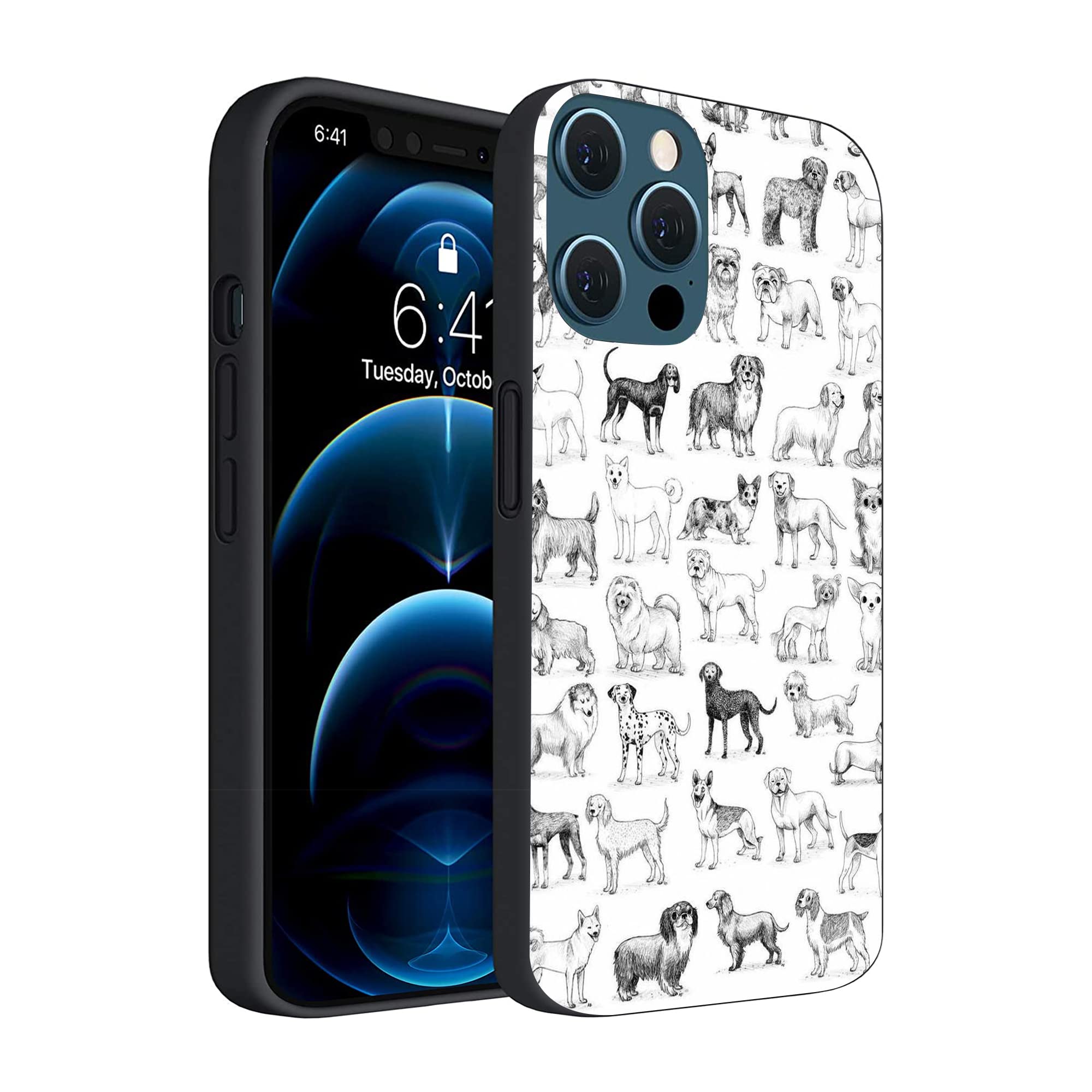 Funny Cute Black & White Dog iPhone 12/12 Pro Case - Soft TPU Slim Shockproof Protective Phone Cover for Women & Girls | Perfect Gift for Pet Lovers, Daily Use & Travel Protection