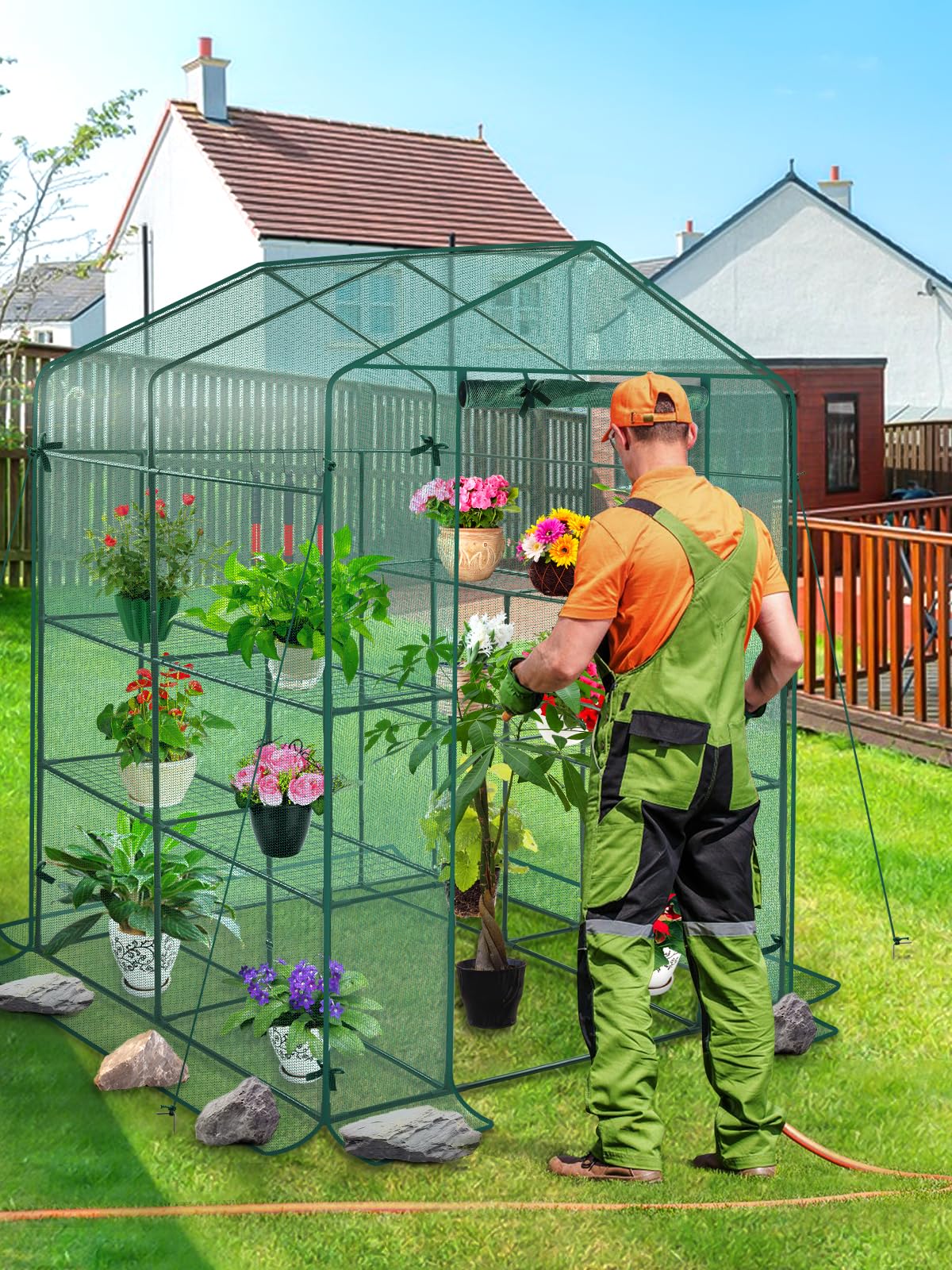2 in 1 Portable Walk-in Greenhouse with 2 Protective Nets - 7FT Large Outdoor Garden Greenhouse for Winter & Summer Plants | Heavy Duty Greenhouse with Door | Perfect for Seed Starting, Plant Protection & Year-Round Gardening