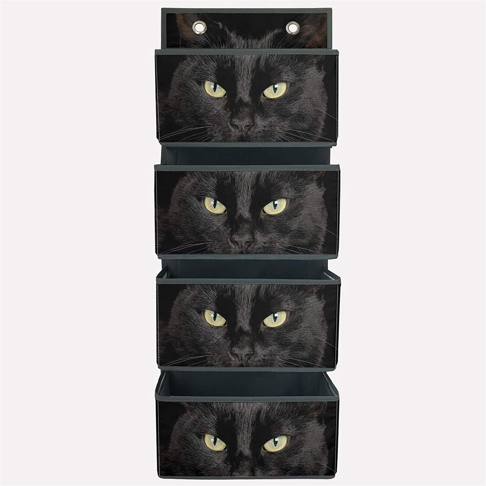 Black Cat Over The Door Hanging Shelves with 4 Pockets - Wall Mount Storage Organizer for Closet, Toys & Collections - Perfect for Home, Hotel, Baby Room, Kitchen & Bathroom Organization