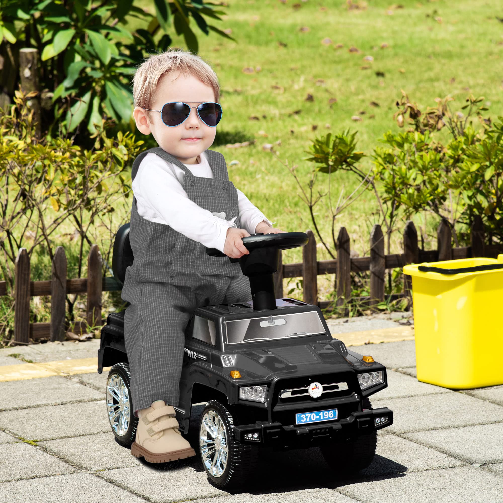 Aosom Kids SUV Style Push Car Ride-On Toy with Horn, Music, Working Lights & Storage - Anti-Tip Design for Toddlers | Indoor & Outdoor Play, Birthday Gift Idea
