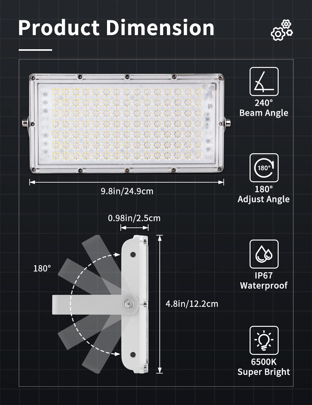 10-Pack 100W LED Flood Lights Outdoor - 8000LM Bright Security Lights, 6000K Daylight White, IP65 Waterproof - Perfect for Stadium, Lawn, Arena, Yard, Garage, Warehouse & Parking Lot Lighting