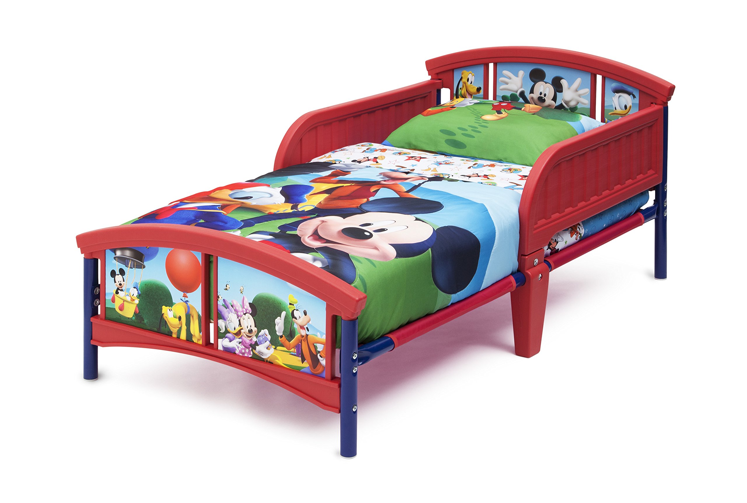 Delta Children Disney Mickey Mouse Twinkle Galaxy Toddler Bed with Dual-Sided Recycled Fiber Core Mattress - Safe Plastic Toddler Bed for Kids Room, Nursery & Daycare Use