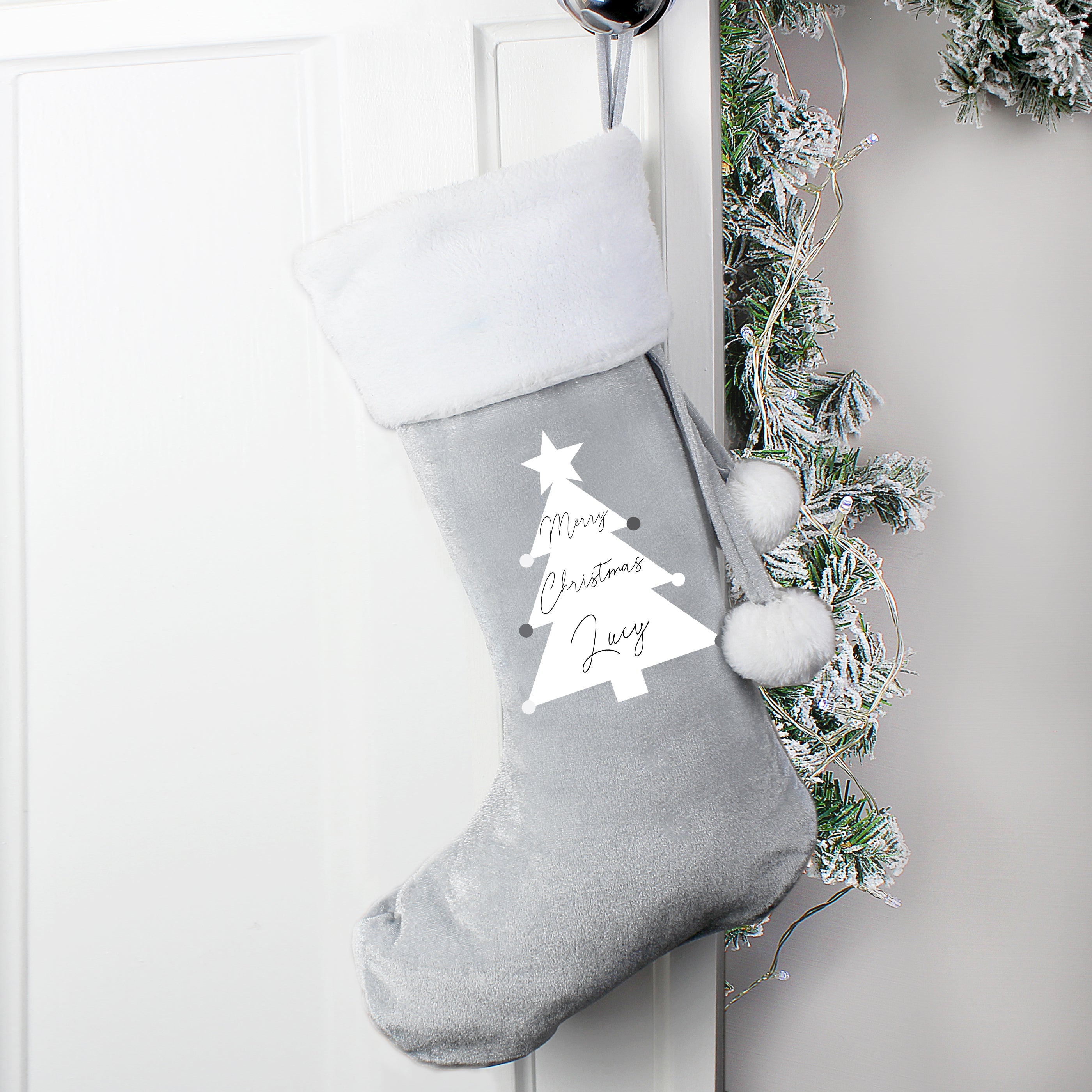 Personalized Luxury Silver Grey Christmas Stocking - 6 Elegant Designs for Holiday Decor & Gift Giving | Perfect for Fireplace Mantel, Bedroom Decor, and Christmas Party Favors