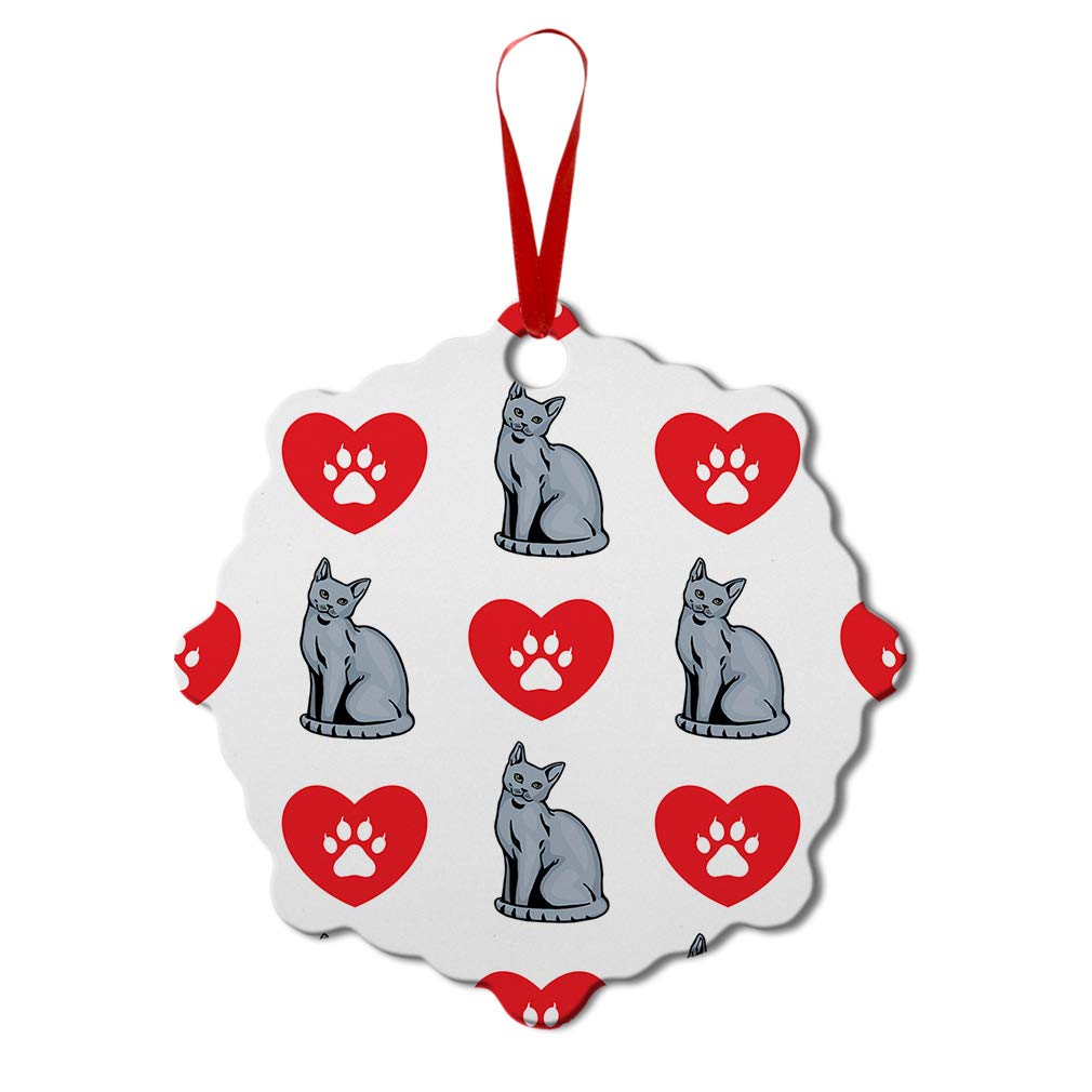 Russian Blue Cat Christmas Ornament - Aluminum Heart & Paws Holiday Tree Decoration - London-Inspired Design for Xmas, Winter Celebrations & Home Decor