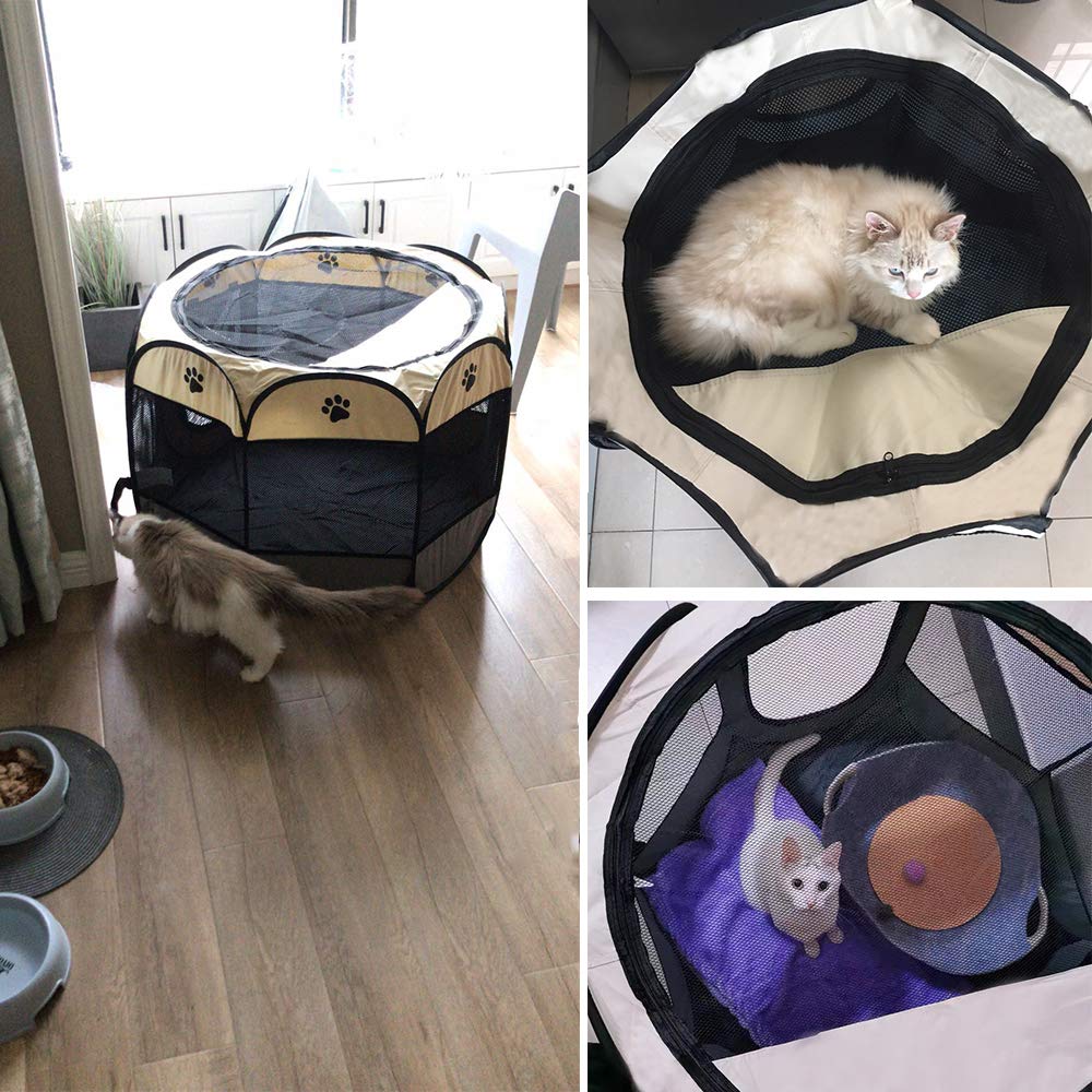BODISEINT Foldable Portable Pet Playpen - Indoor & Outdoor Dog Playpen for Puppies, Yorkies, Cats & Bunnies | Exercise Pen, Kennel & Playground for Travel, Camping & Home Use