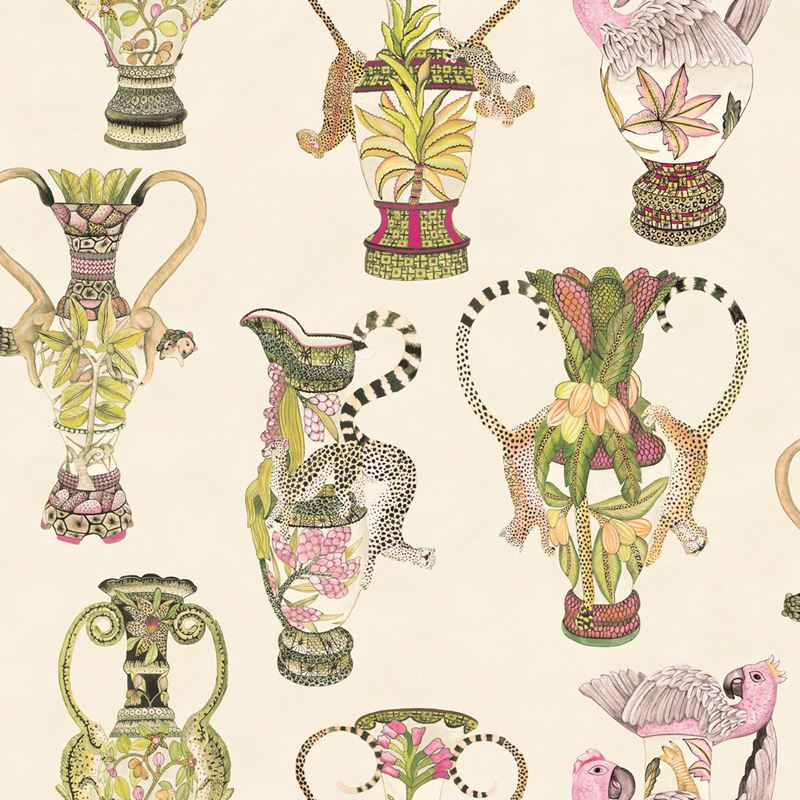 Cole & Son Khulu Vases - Set of 2 Cream & Multi-Color Ceramic Home Decor for Living Room, Dining Table, Wedding Centerpiece