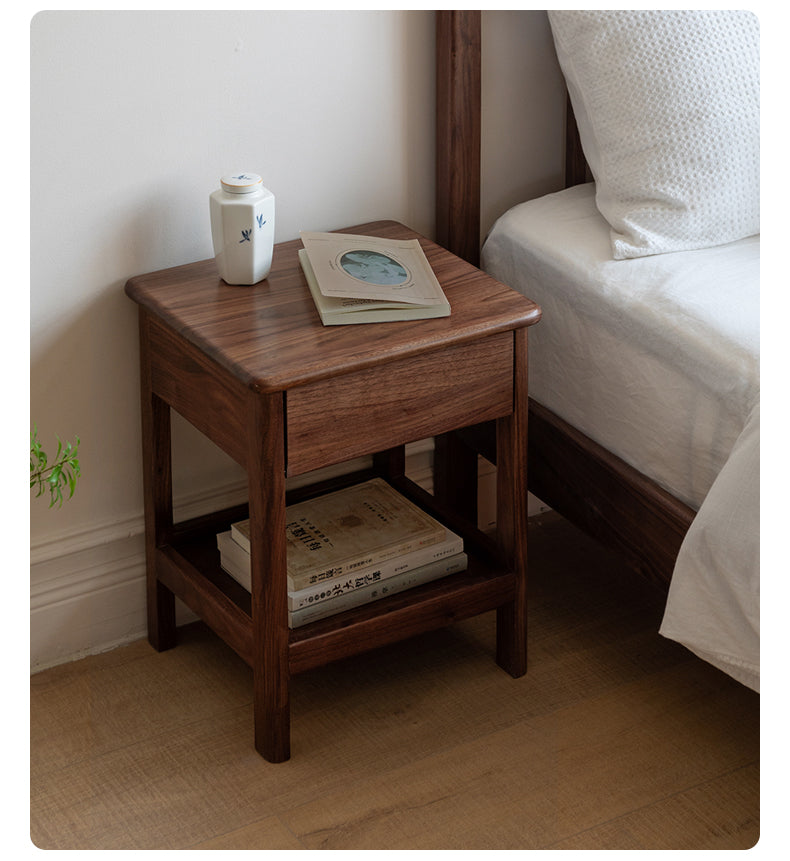 Solid Black Walnut and Ash Wood Nightstand with 2 Drawers - Stylish Bedside Storage Cabinet for Bedroom, Living Room, or Office