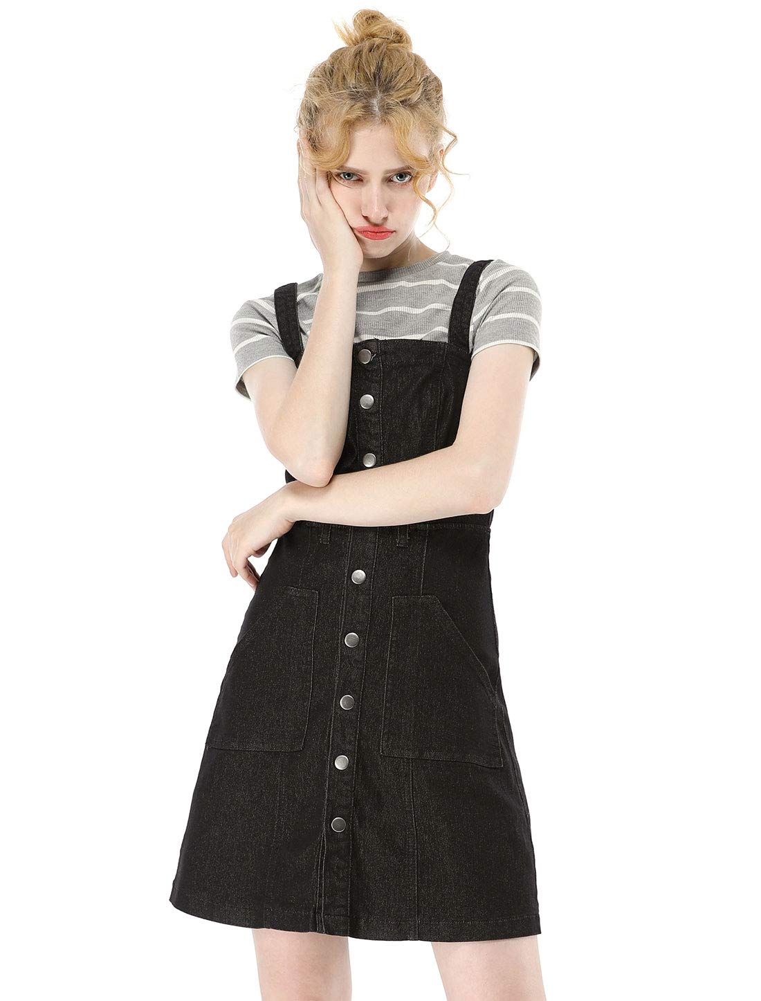 Allegra K Women's Classic Denim Pinafore Dress with Adjustable Straps - Casual Overalls Dress for Women, Perfect for Spring Outfits, Brunch Dates & Weekend Street Style