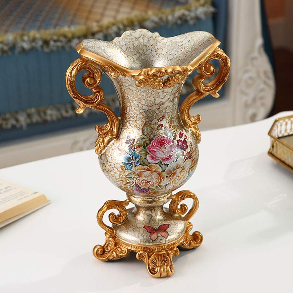 Elegant Large Flower Vases for Table Centerpiece - European Retro Tall Resin Vase (8.66×12×6.1in, Beige) - Perfect for Kitchen, Dining Room, Living Room & Bedroom Decor | Home Decor, Wedding Centerpiece, Gift Idea