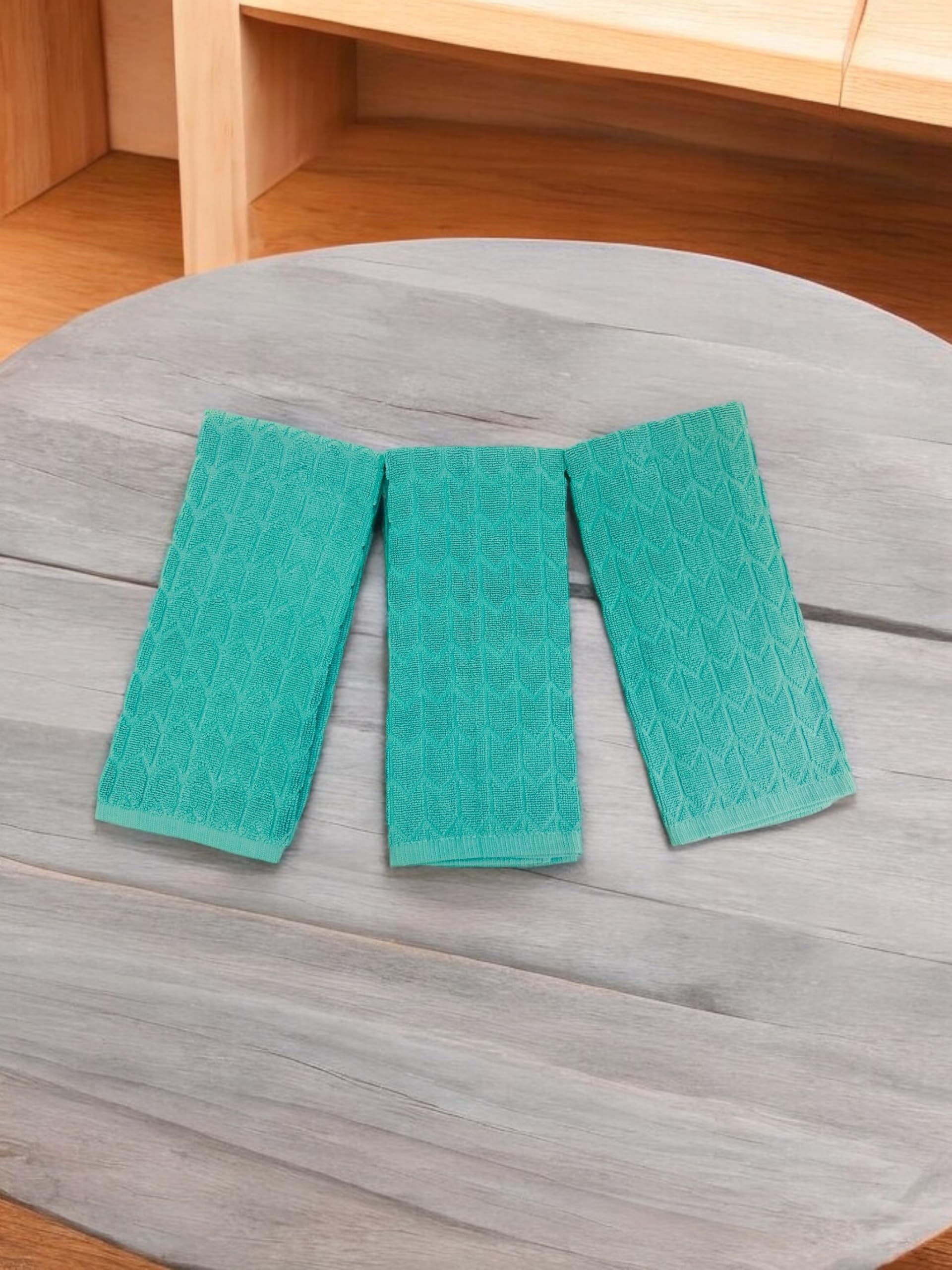 100% Cotton Soft Absorbent Terry Cloth Kitchen Hand Towels - Set of 3 (Aqua/Arrows) | Premium Dish Drying & Cleaning Towels for Kitchen, Bathroom & Household Use