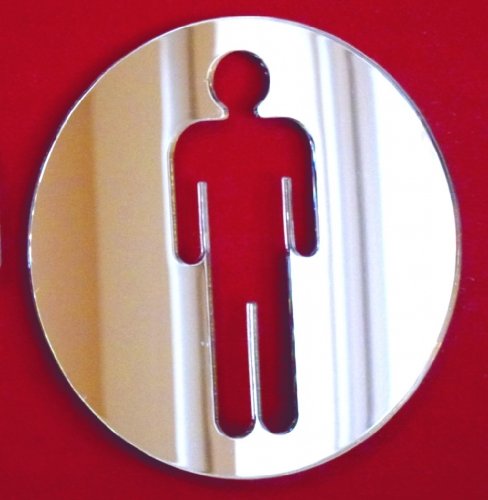 Round Male Toilet Sign Mirror - 12cm x 12cm Bathroom Decor for Men's Restroom, Gym, Office & Public Spaces