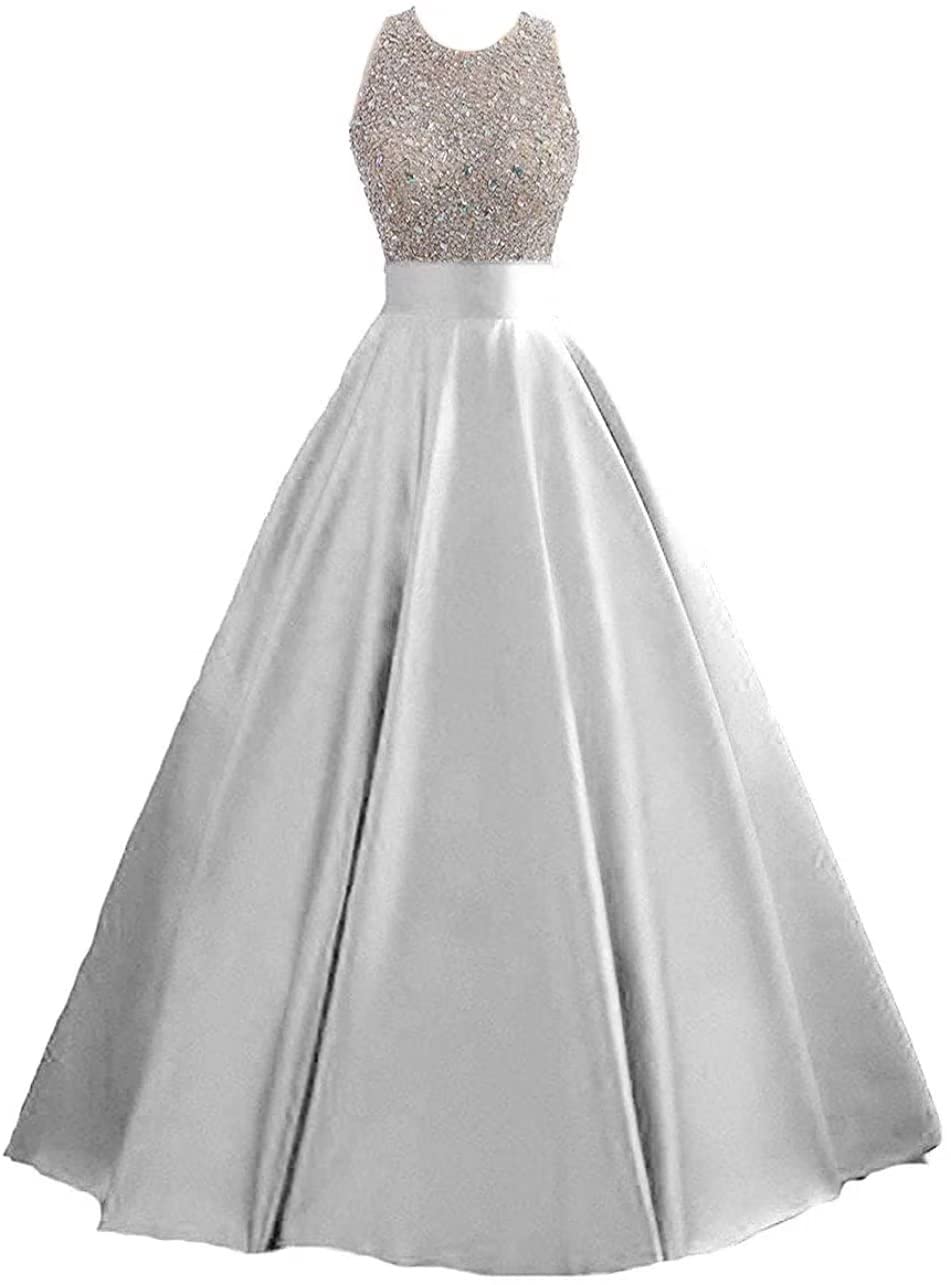 HEIMO Women's Elegant Sequins Keyhole Back Evening Ball Gown with Beading - Formal Prom Dresses for Teens - Perfect for Prom Night, Homecoming, Wedding Guest & Special Occasions