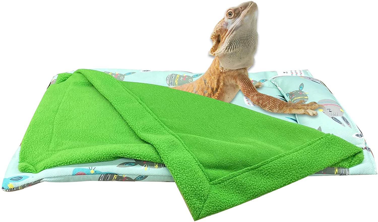 **Warm & Soft Small Animal Sleeping Bed for Bearded Dragons & Reptiles - Cozy Blanket & Pillow Set - Perfect for Lizards, Leopard Geckos (Green) - Ideal for Terrariums & Pet Habitats**