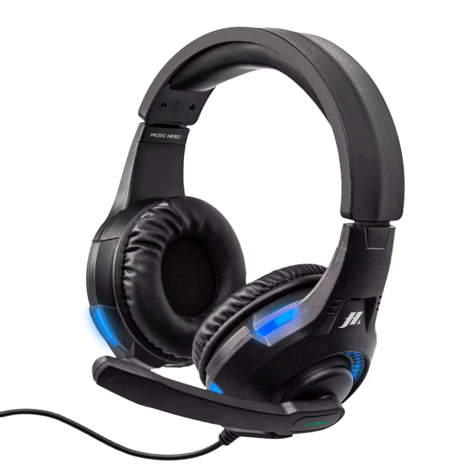 Music Hero Buster Wired Gaming Headset with 1.8m Cable, RGB Lights & Adjustable Mic - 3.5mm Jack for PS5, PS4, Xbox, Nintendo Switch, PC, Laptop, Tablet, Smartphone - Perfect for Gaming, Streaming & Online Classes