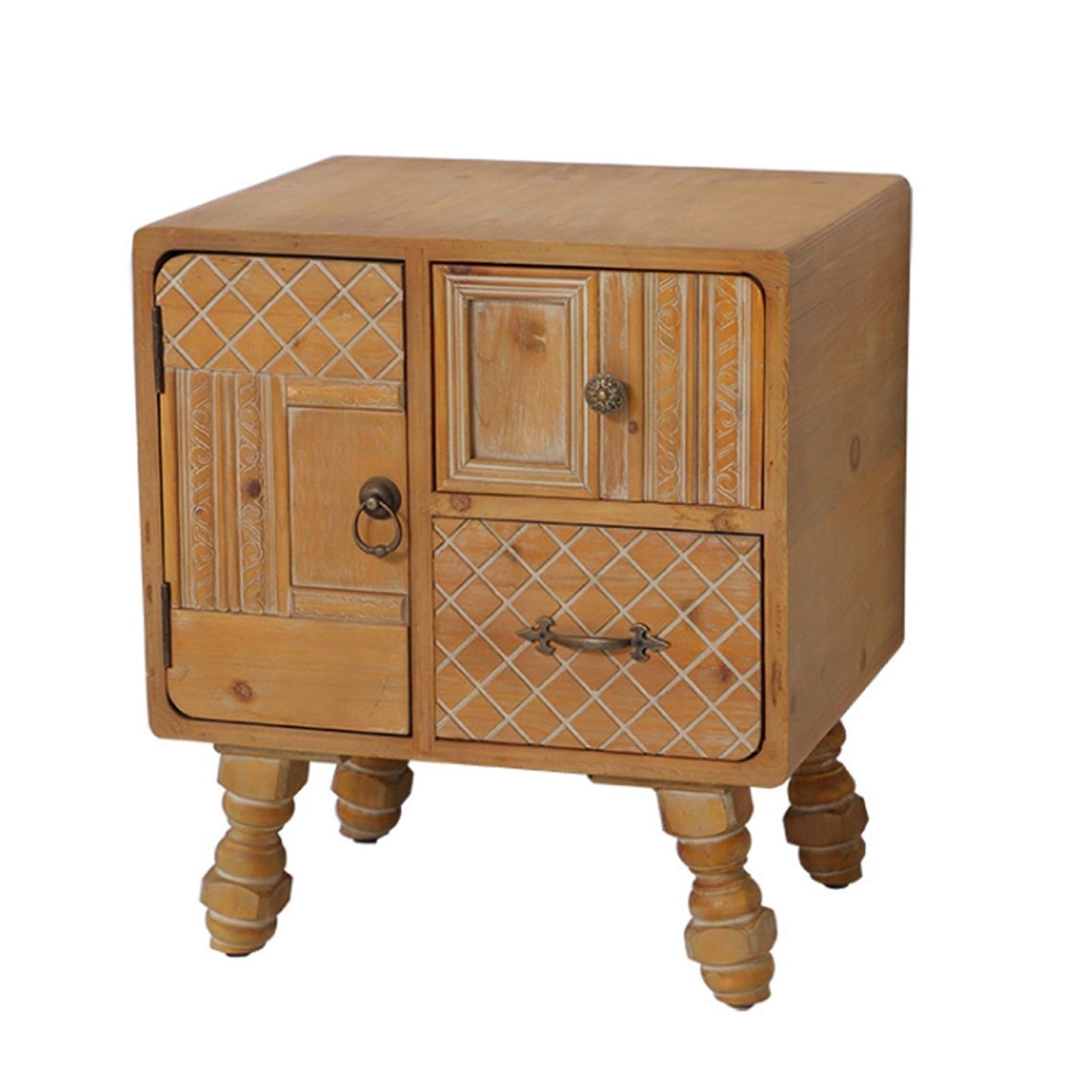 Vintage Solid Wood Side Table with Drawers - Nightstand for Bedroom, Living Room & Sofa - Decorative End Table with Metal Handle - Natural Wood Finish - Perfect for Small Spaces & Home Storage Solutions